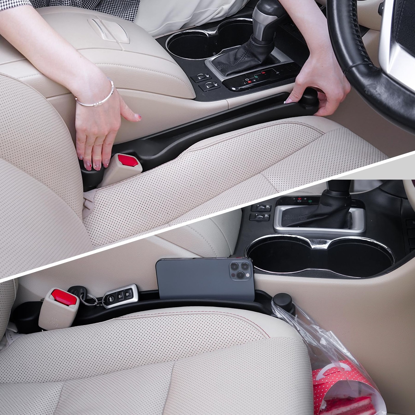 Car Seat Gap Filler Set of 2 Soft Foam Multifunctional Seat Side Gap Filler w...