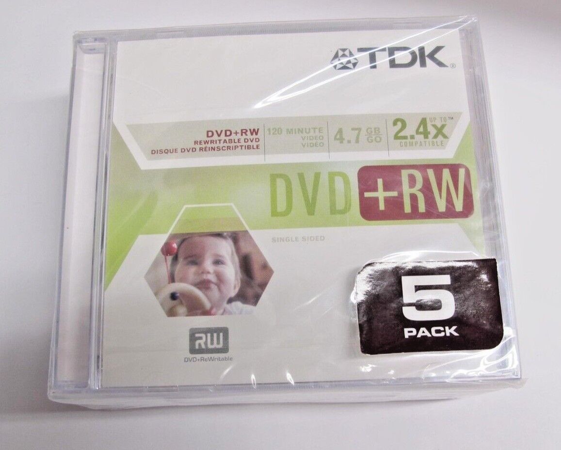 5 Pack TDK DVD-RW 120 Minute 4.7 GB 2x Compatible Single-Sided Sealed