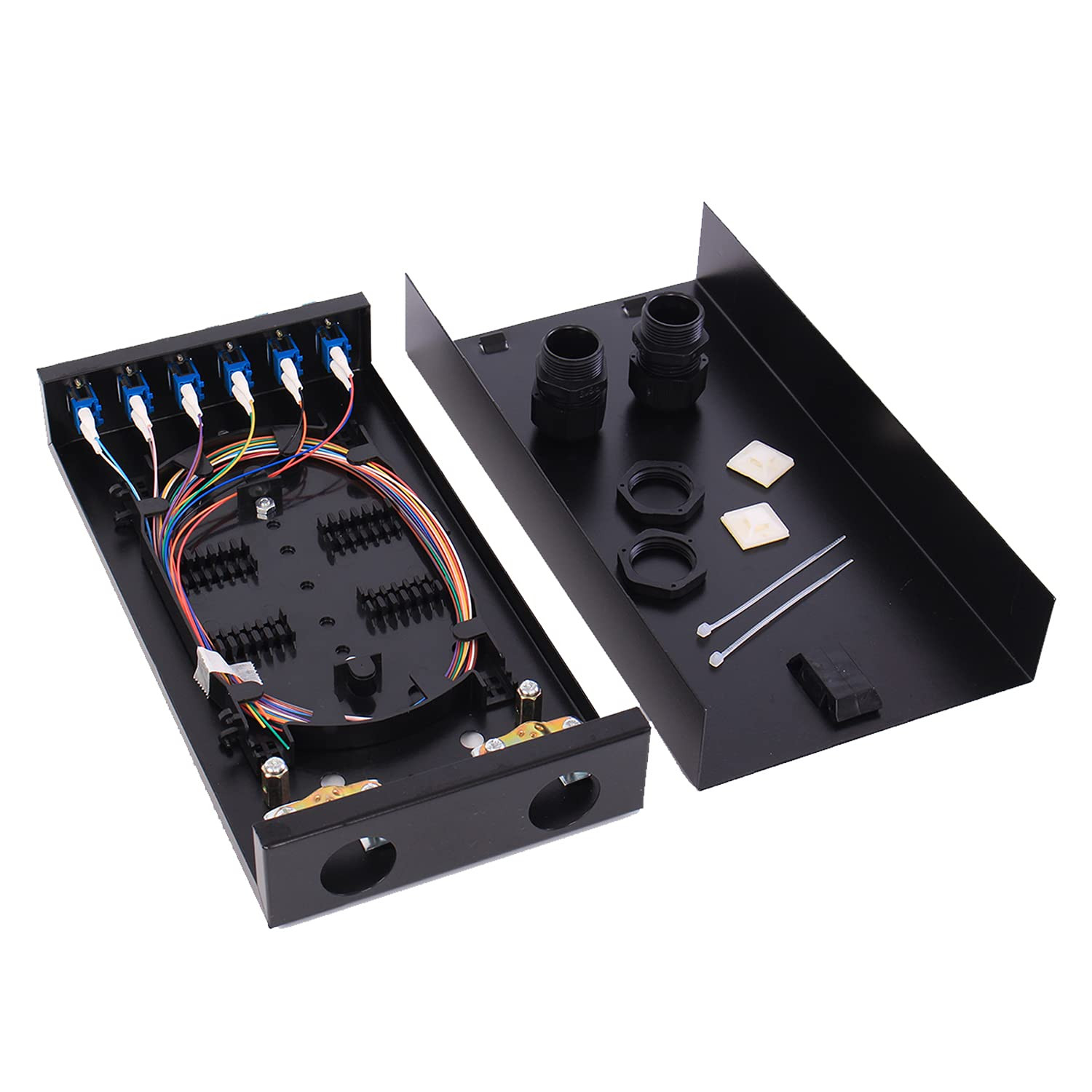 LC-SM 6 Duplex Box Cables 12 Port Wall Mount Fiber Enclosure with Spool Singl...