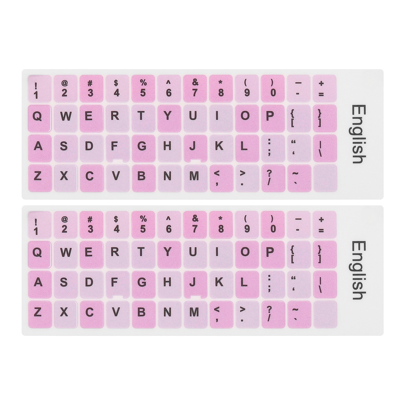 2 x Universal English Keyboard Stickers Pink Background W Black Lettering