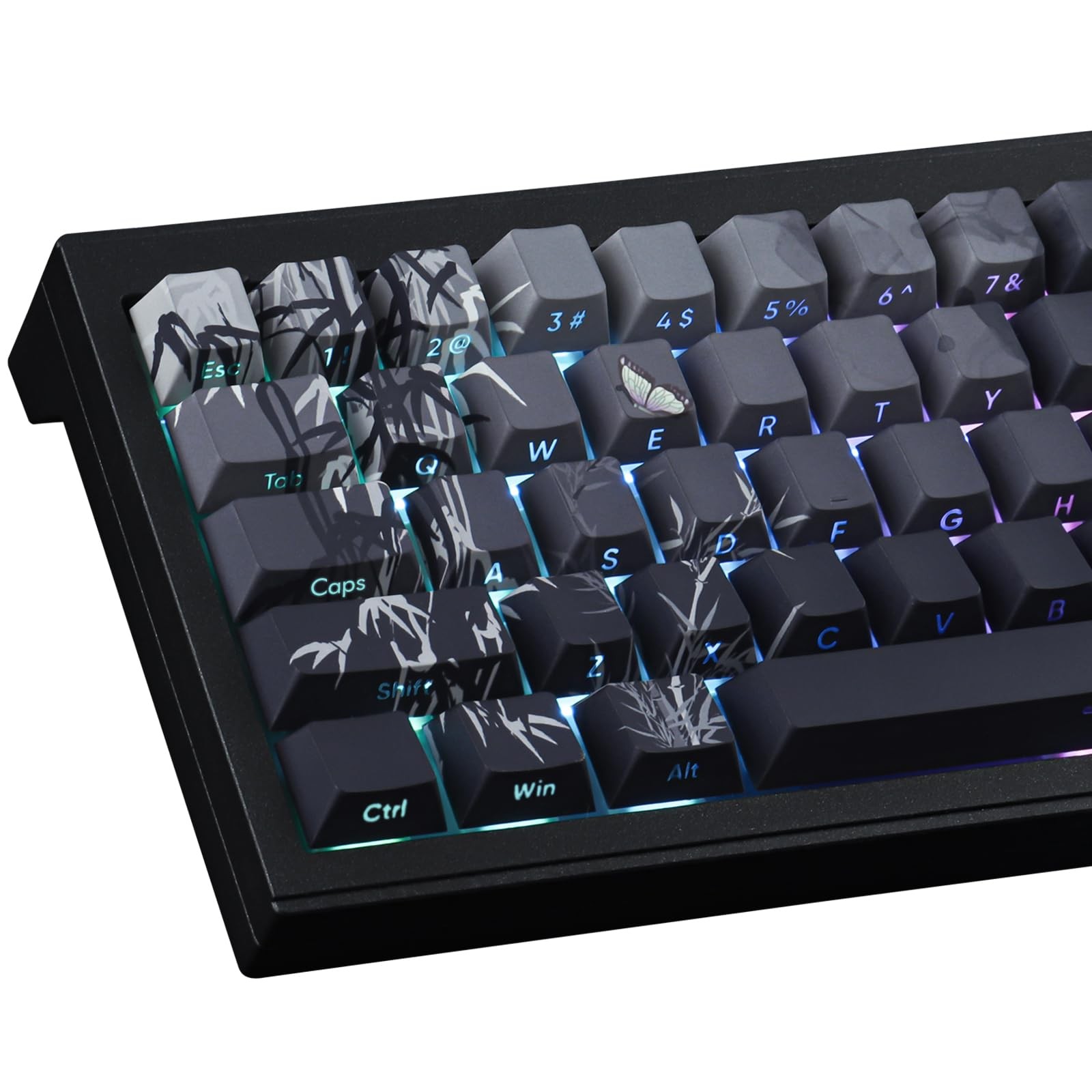 135 PCS PBT Keycaps Side Print Bamboo Sea Custom Key Caps Gradient Grey MX