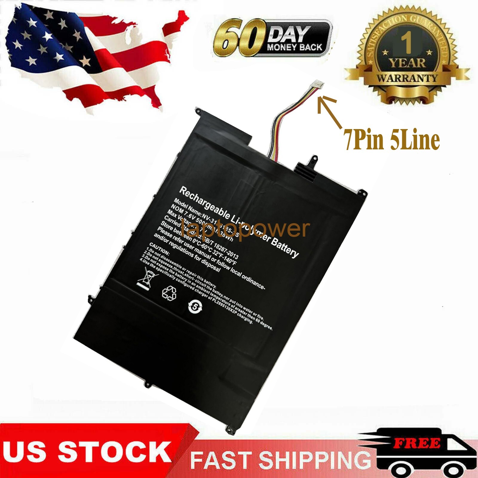 7Pin 5Line 7.6V 5000mAh/38Wh NV-3178185-2S Li-Polymer battery For  SGIN M15 X15