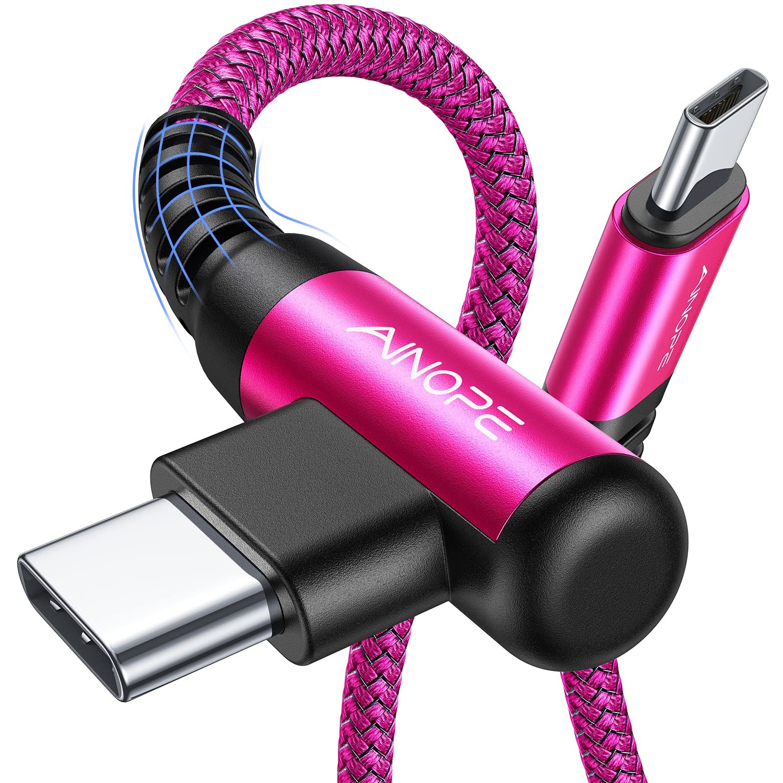 AINOPE USB C Cable 60W 2-Pack 6.6ft Nylon Braided C 6.6FT+6.6FT, Rose red 