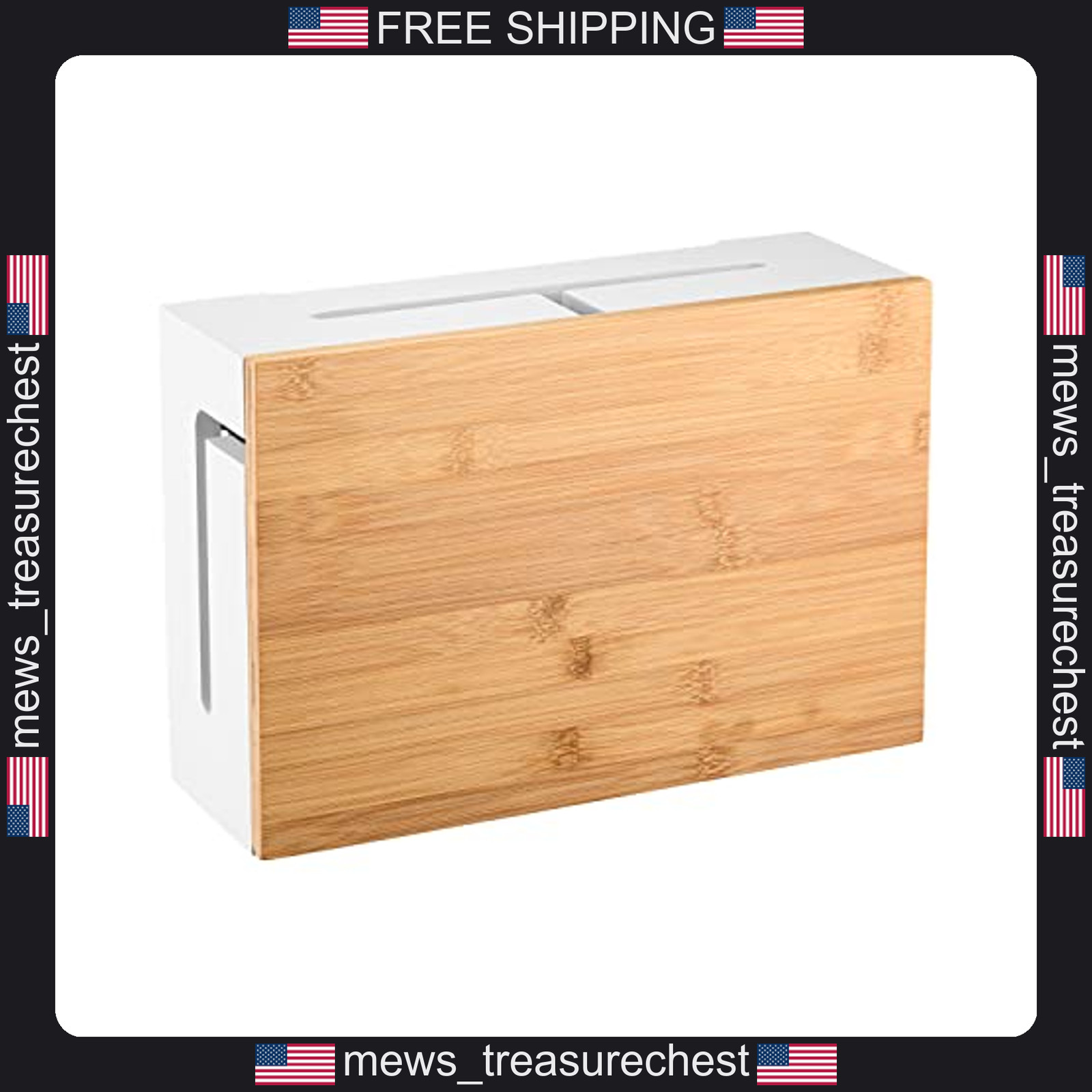 Bamboo Cable Management Box 12.6x7.9x4.3in Wall Mount Kit Included