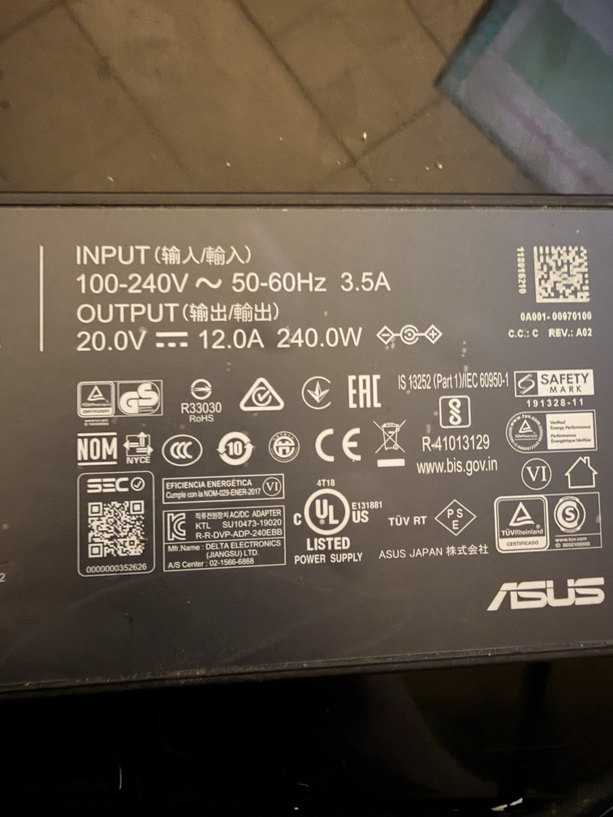 Genuine ASUS ADP-240EB B 240W Charger 20V 12A ROG Strix Zephyrus OEM