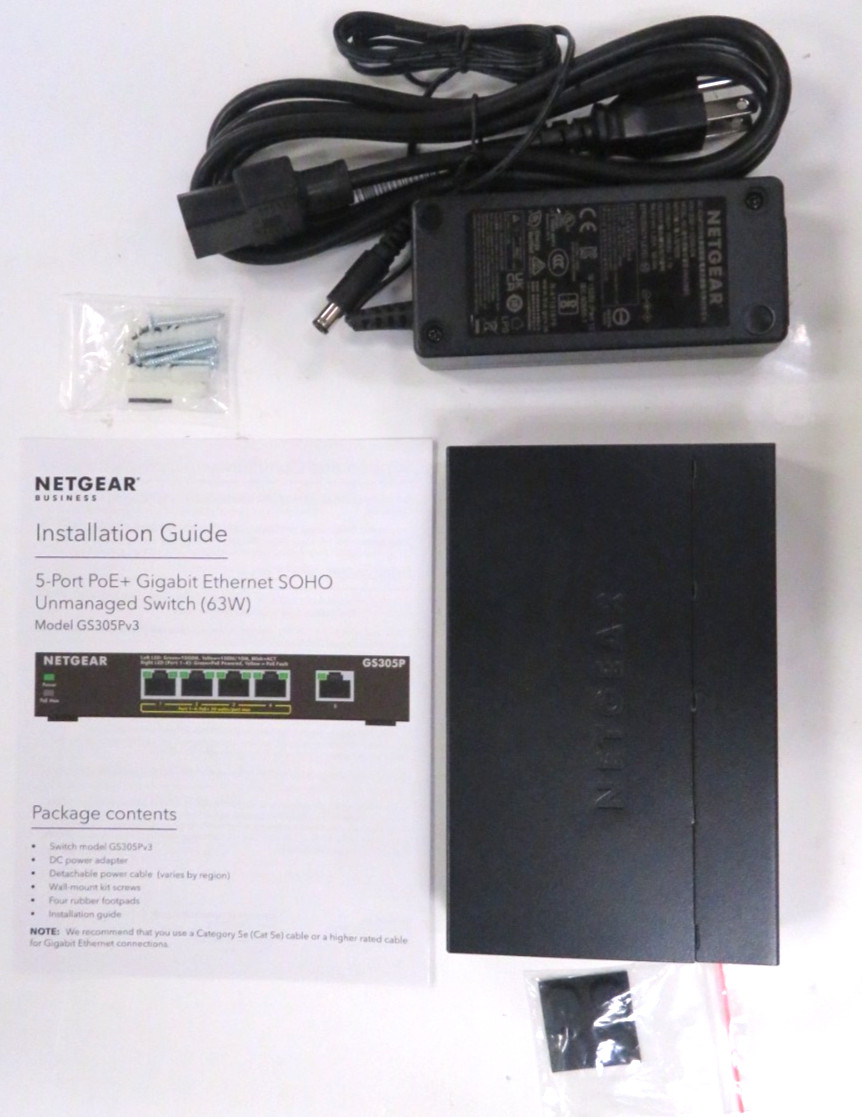 NETGEAR GS305P-300NAS 5-Port Gigabit Ethernet PoE+ Switch  Layer 2  USED
