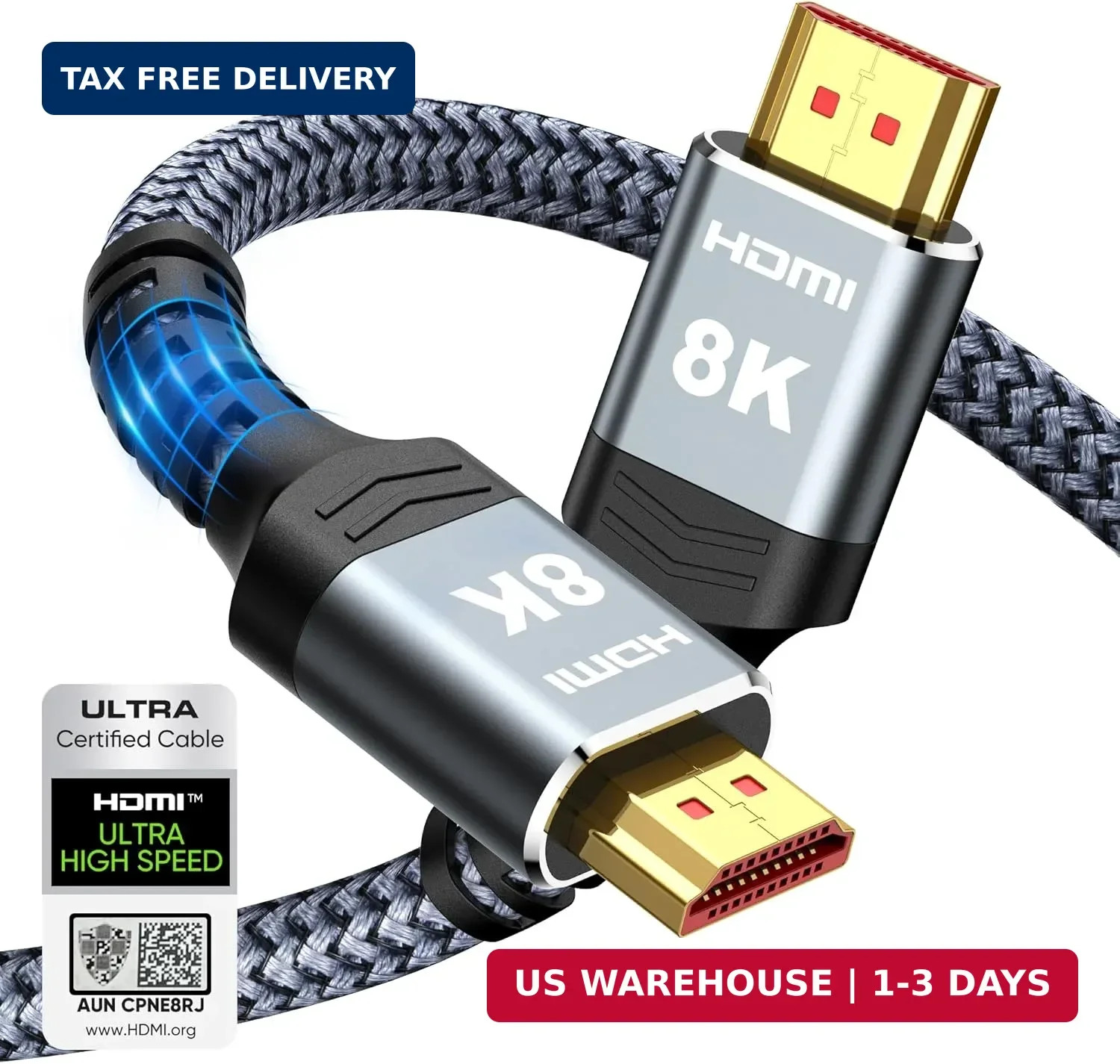 Highwings 8K 10K 4K HDMI Cable 48Gbps 6.6FT/2M, Certified Ultra High Speed HDMI