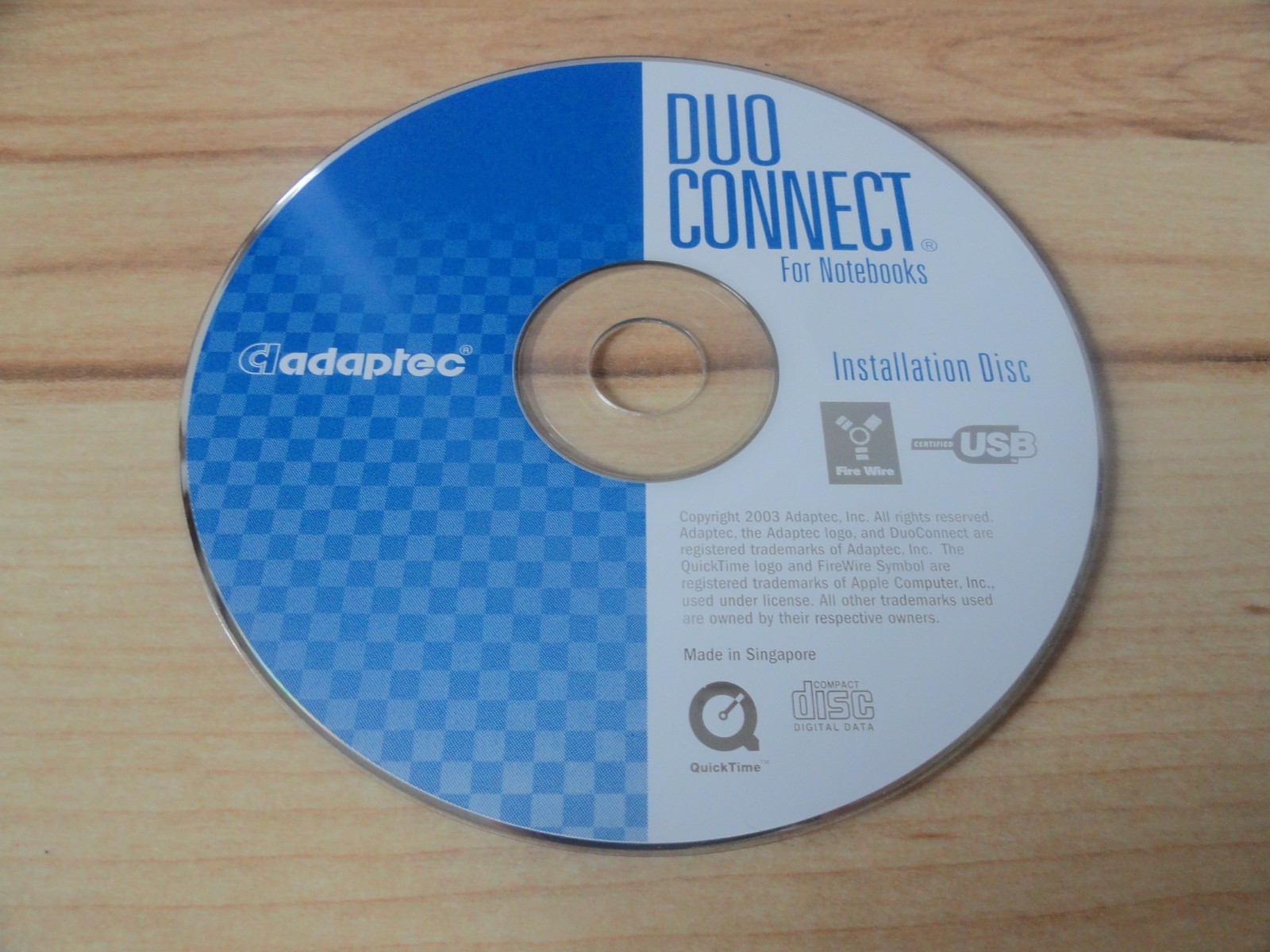 DUO CONNECT FOR NOTEBOOKS – 2003 INSTALLATION DISK – BY ADAPTEC - NEVER USED