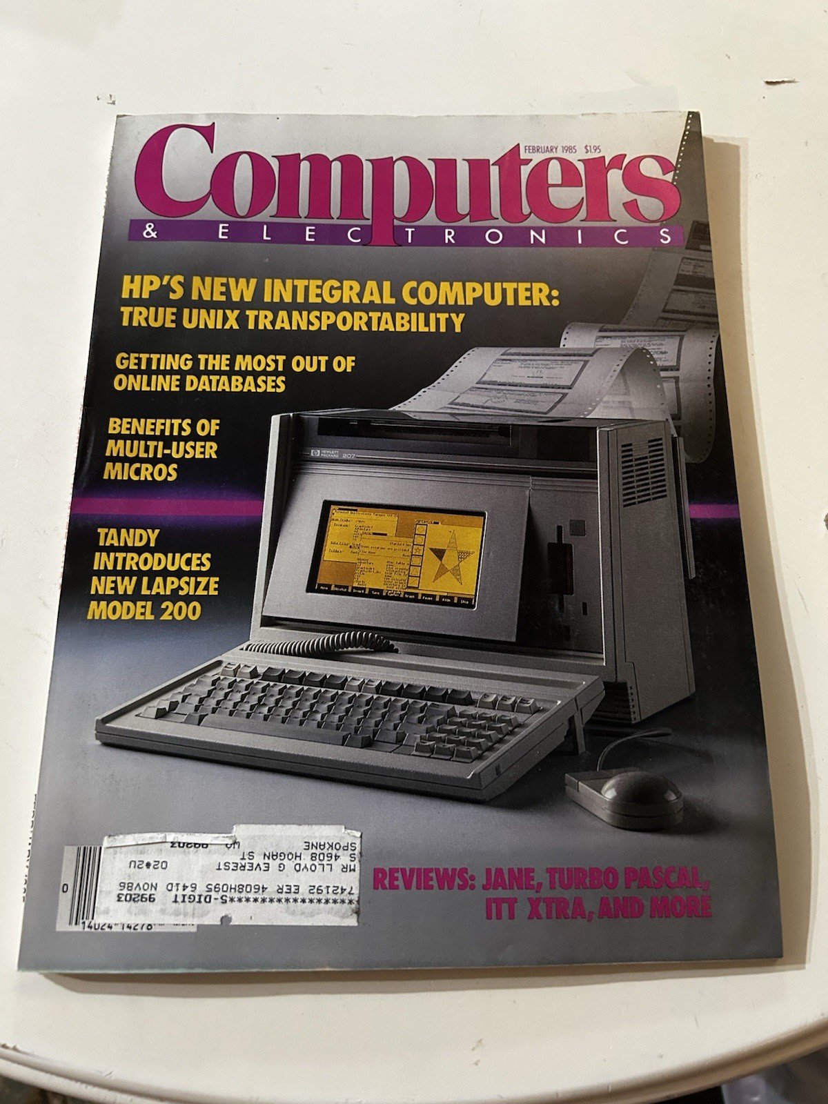 Computers & Electronics Magazine February 1985 HP Integral UNIX Tandy Model 200