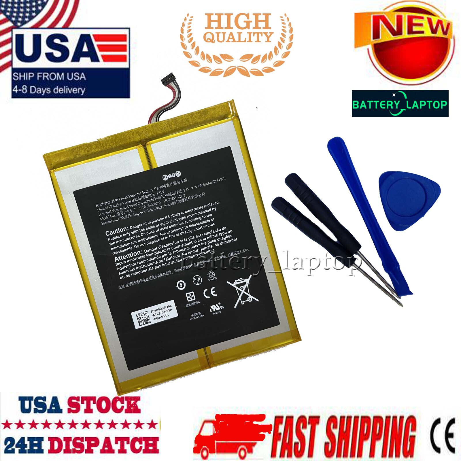 Replacement Battery For Amazon Kindle Tablet 58-000280 2955C7 A2110 3.8V 6300mAh