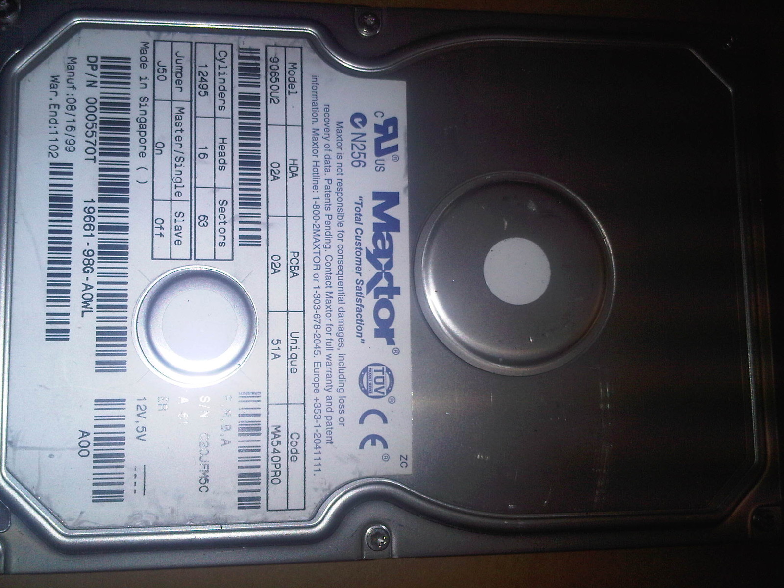 Maxtor DiamondMax 6800 90650U2 02A 02A 51A MA540PR0 HD