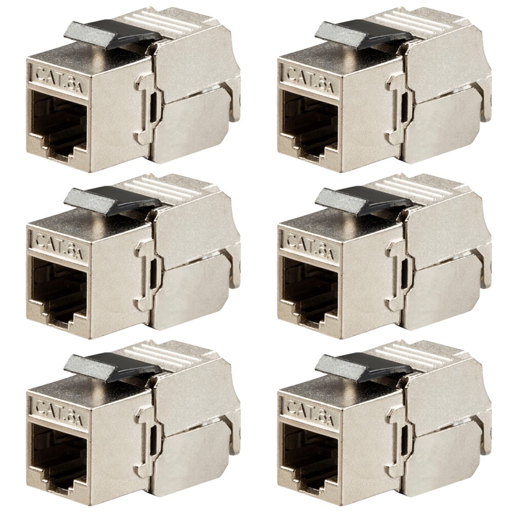 6x Keystone Jack Cat6A RJ45 Ethernet Network Module Plug 180 Degree Wall Plate