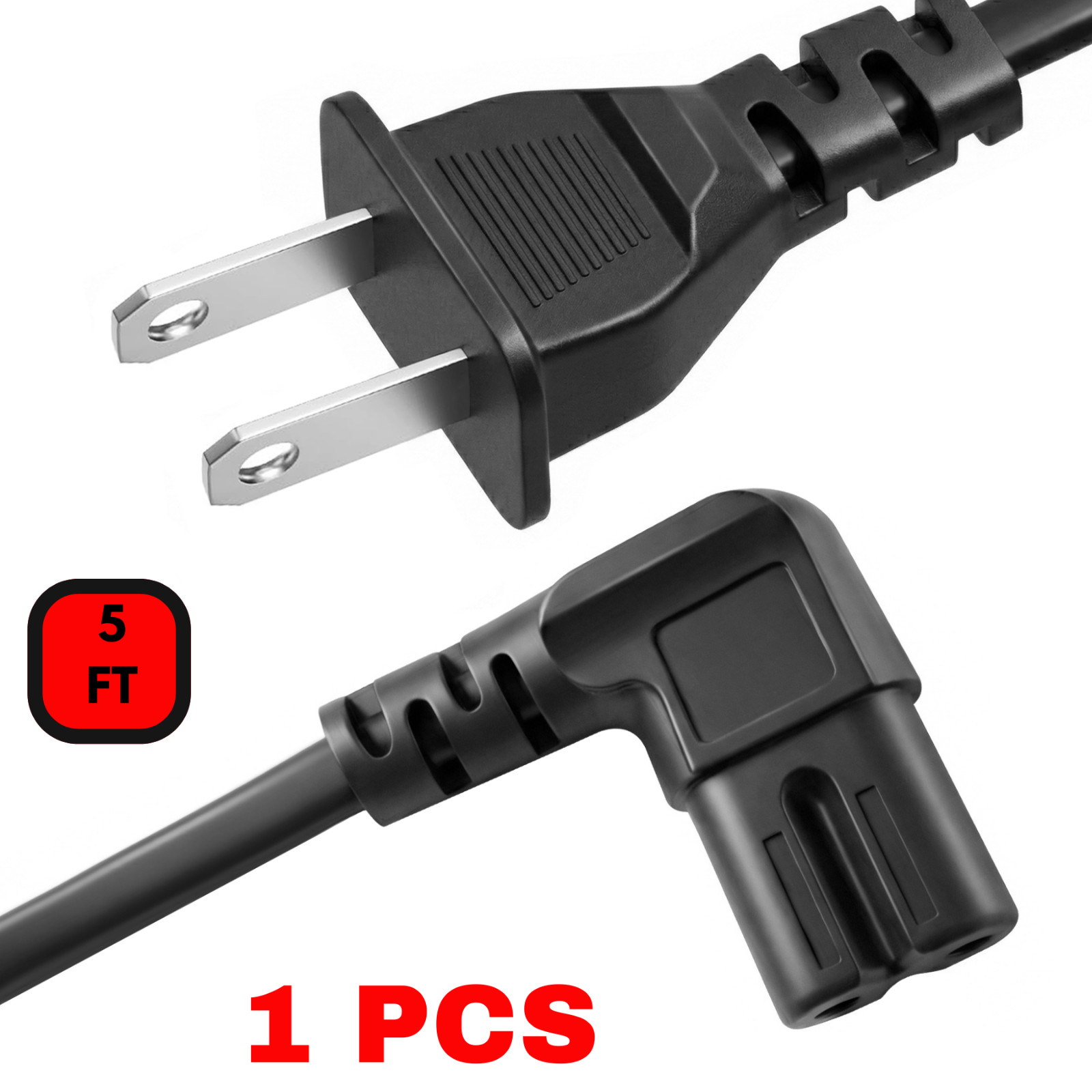 AC 2 Prong Power Cord L-shaped Angled TV Replacement Power Cable Figure 8 Lot