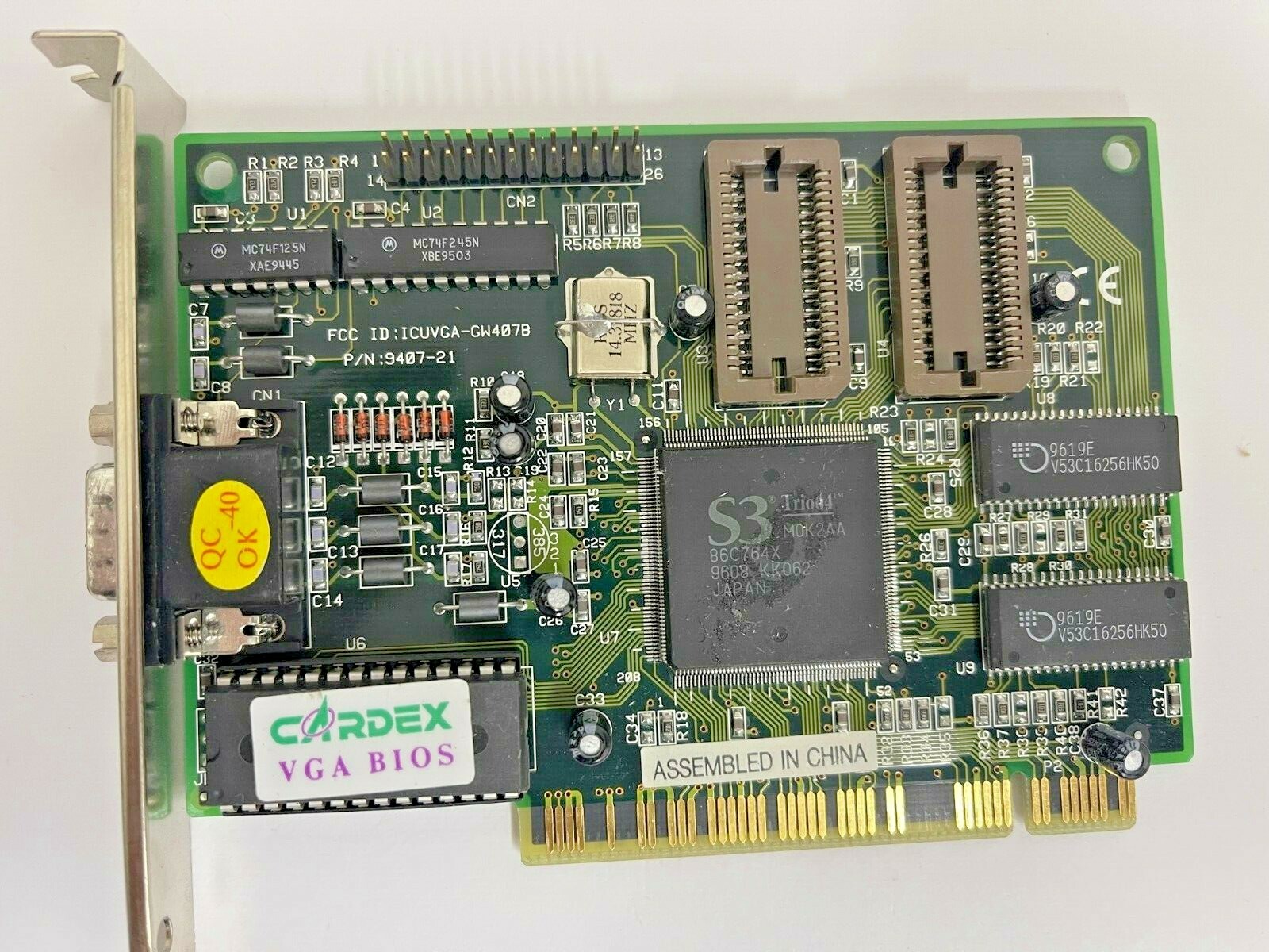 RARE VINTAGE CARDEX S3 TRIO64 PCI VGA CARD FCC ICUVGA-GW407B PN 9407-21 MXB31