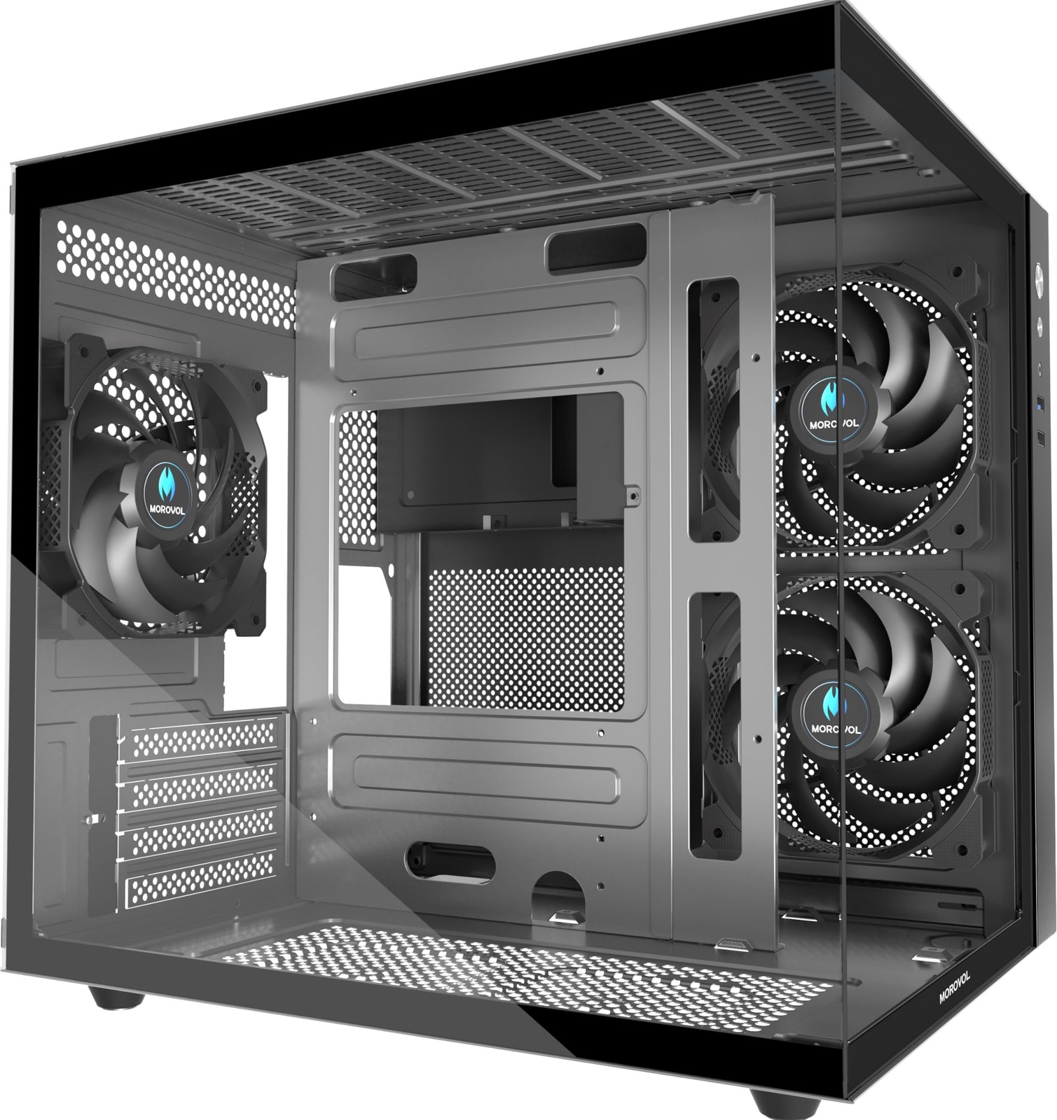 MATX PC Case,270° Panoramic Tempered Glass Panel Gaming PC Case,3 Fans Pre-