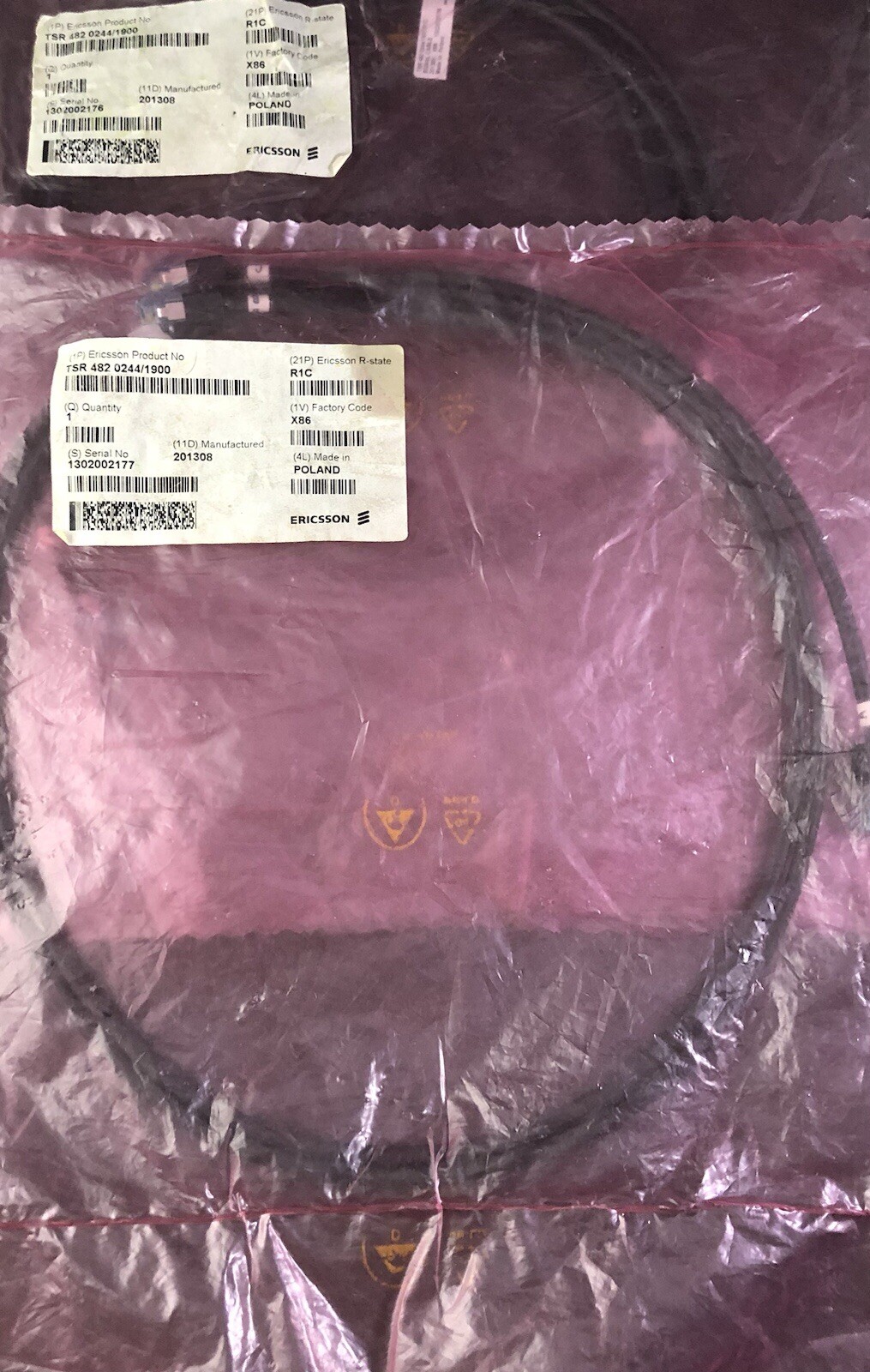 LOT OF 2 - ERICSSON TSR 482 0244/1900 - R1C Signal Cable VG6