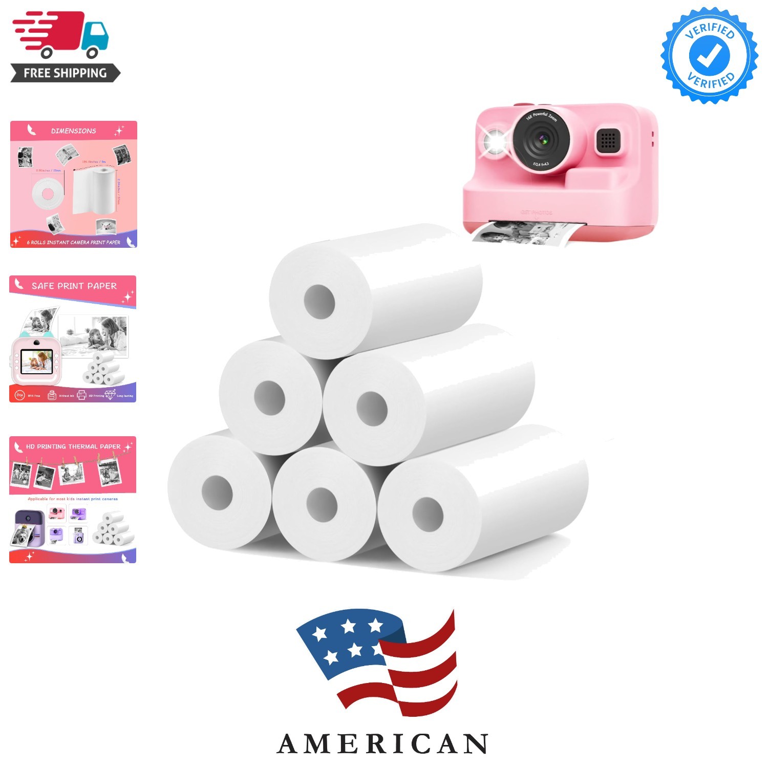 6 Rolls Instant Camera Refill Print Paper, HD Print Camera Paper | Suitable f...