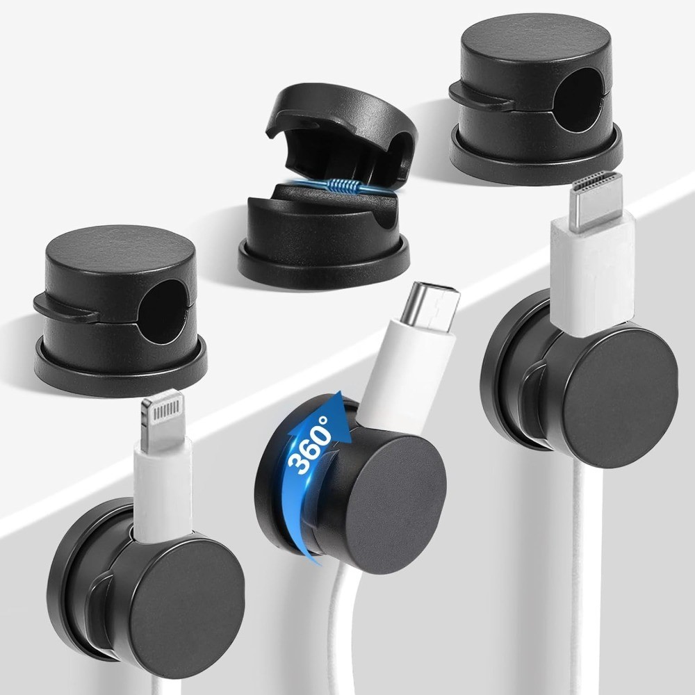 6PC 360 Degree Rotatable Spring Cable Clips with Strong Adhesive Cord Organizer