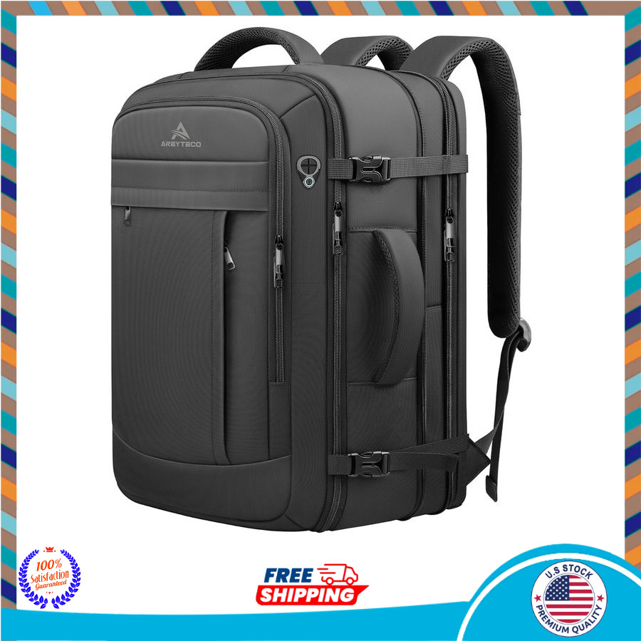 50L Expandable Travel Backpack Carry On Laptop Bag Fits 17 Inch Black