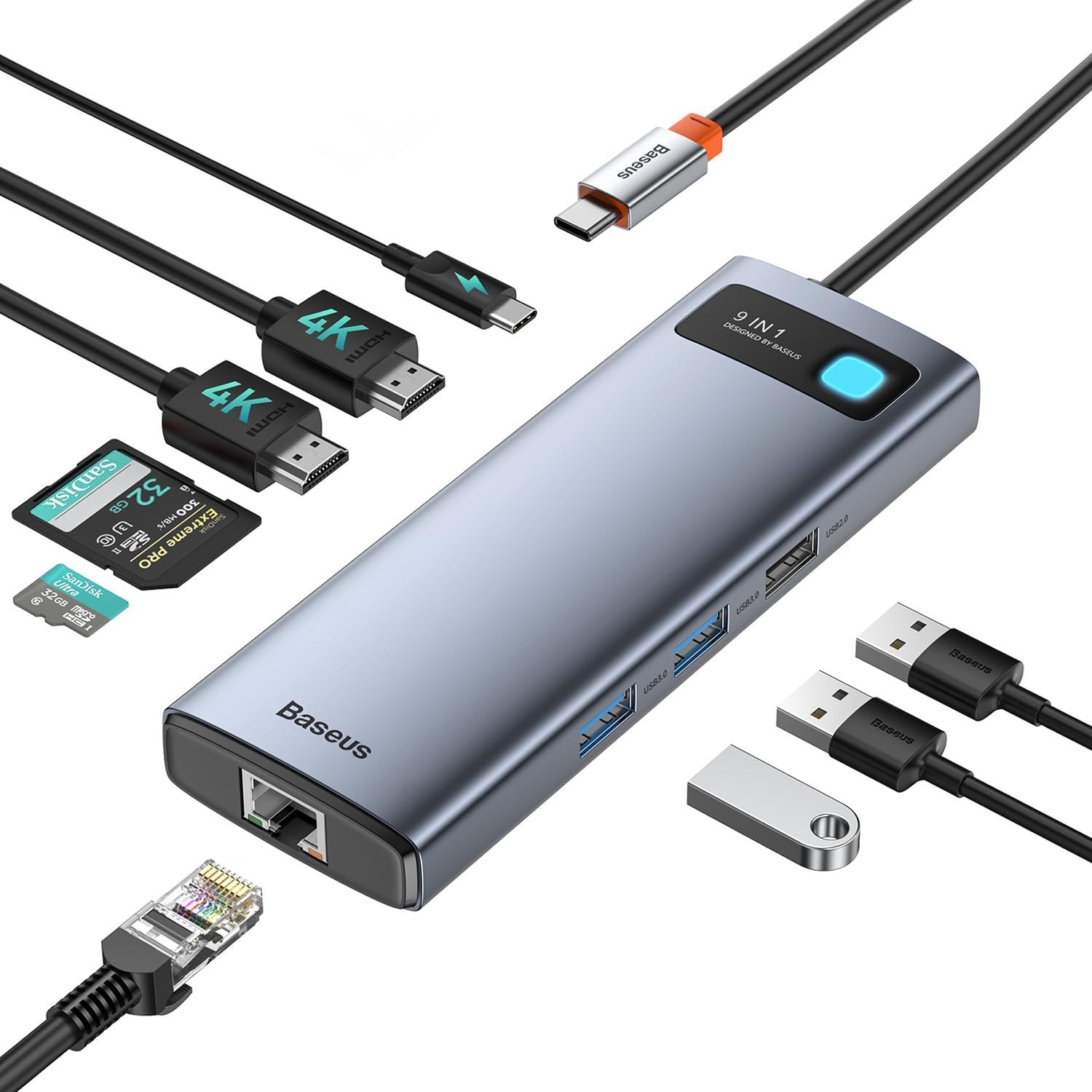 Baseus Laptop Docking Station HDMI LAN 85WPD SD-Card 9-in-1 USB C Hub Compatible