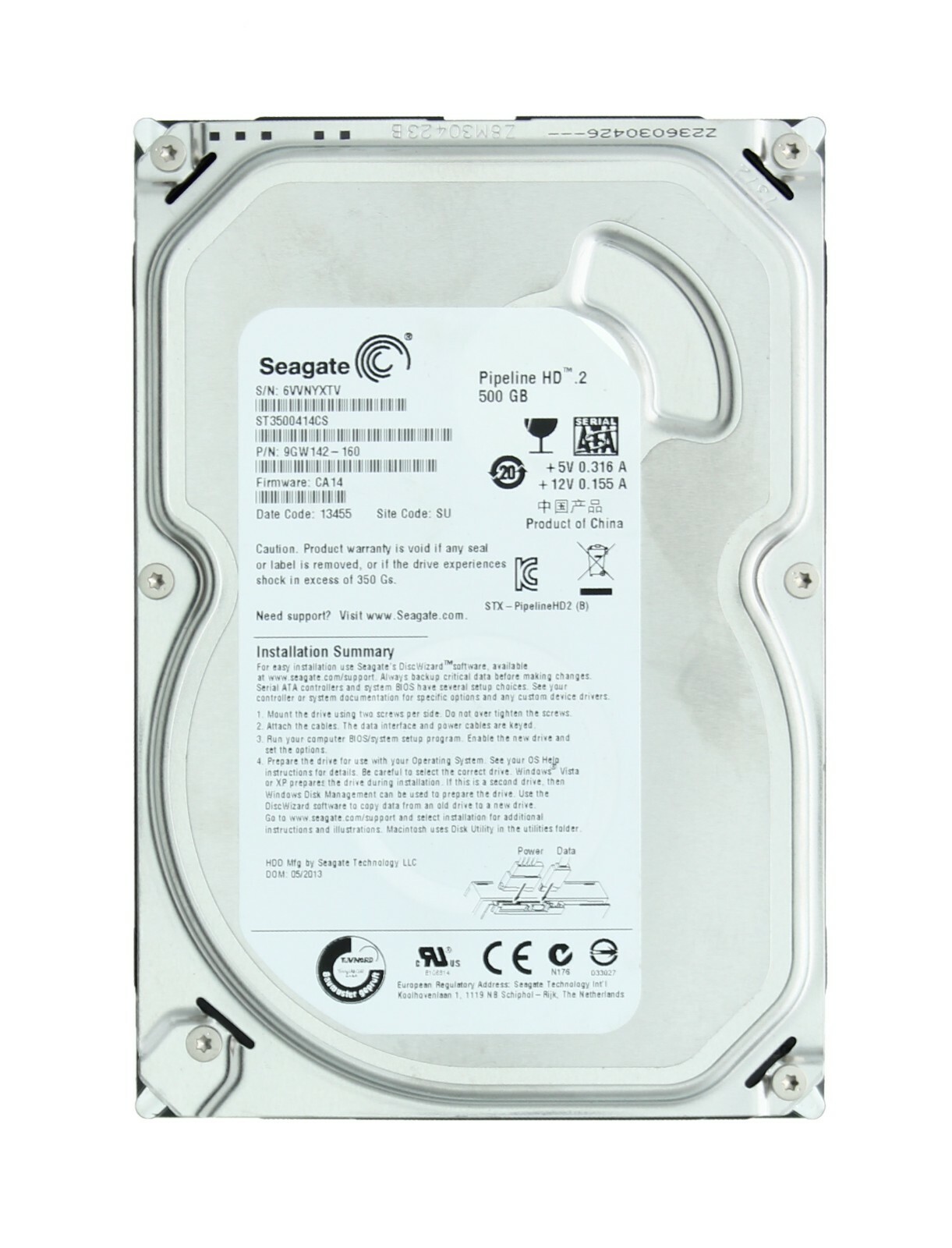 Seagate Pipeline Hard Drive .2 ST3500414CS, 500 GB Storage, SATA 3.0 Gb/s Drive