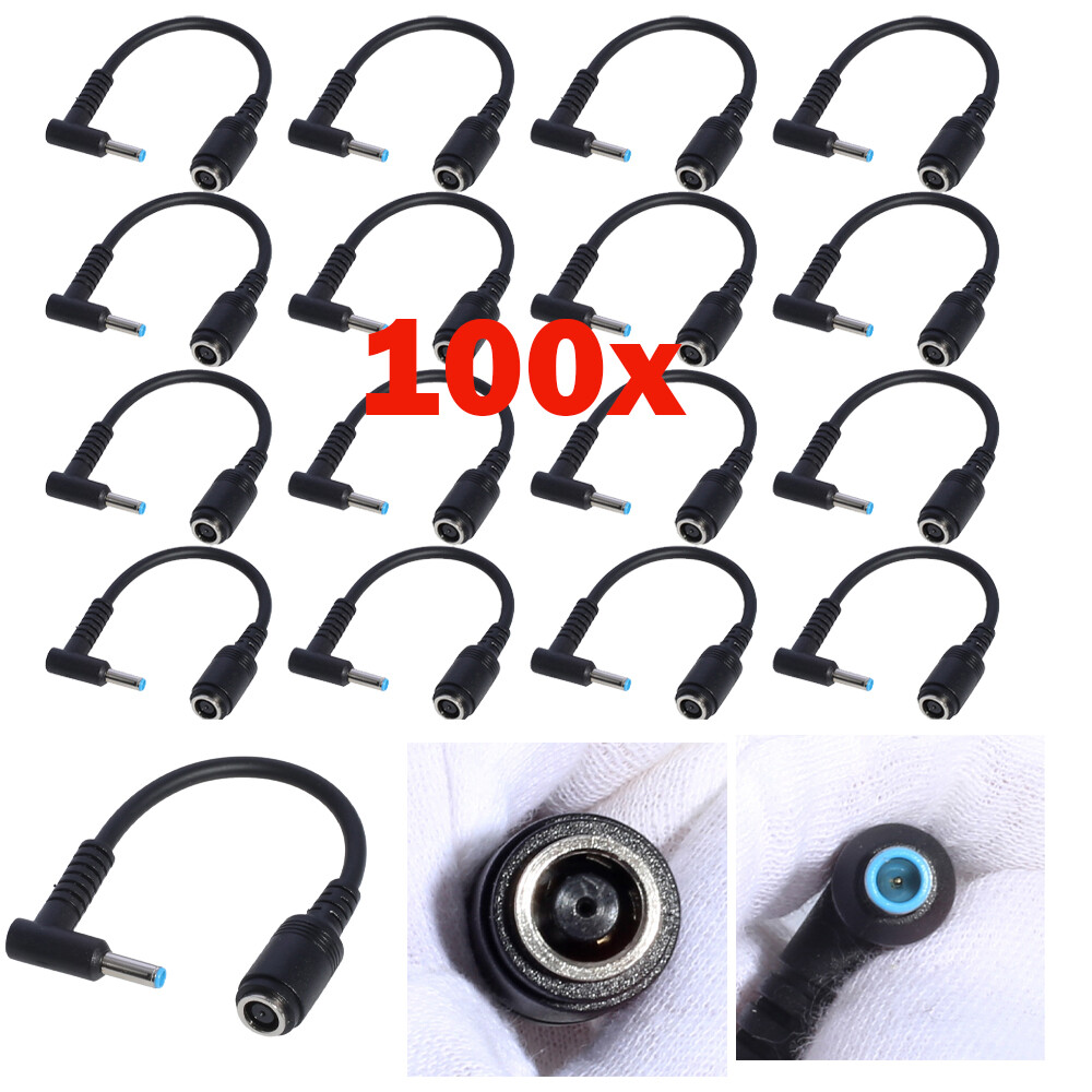 100 PCS DC Power Charger Converter Adapter Cable 7.4mm - 4.5mm For HP Blue Tip