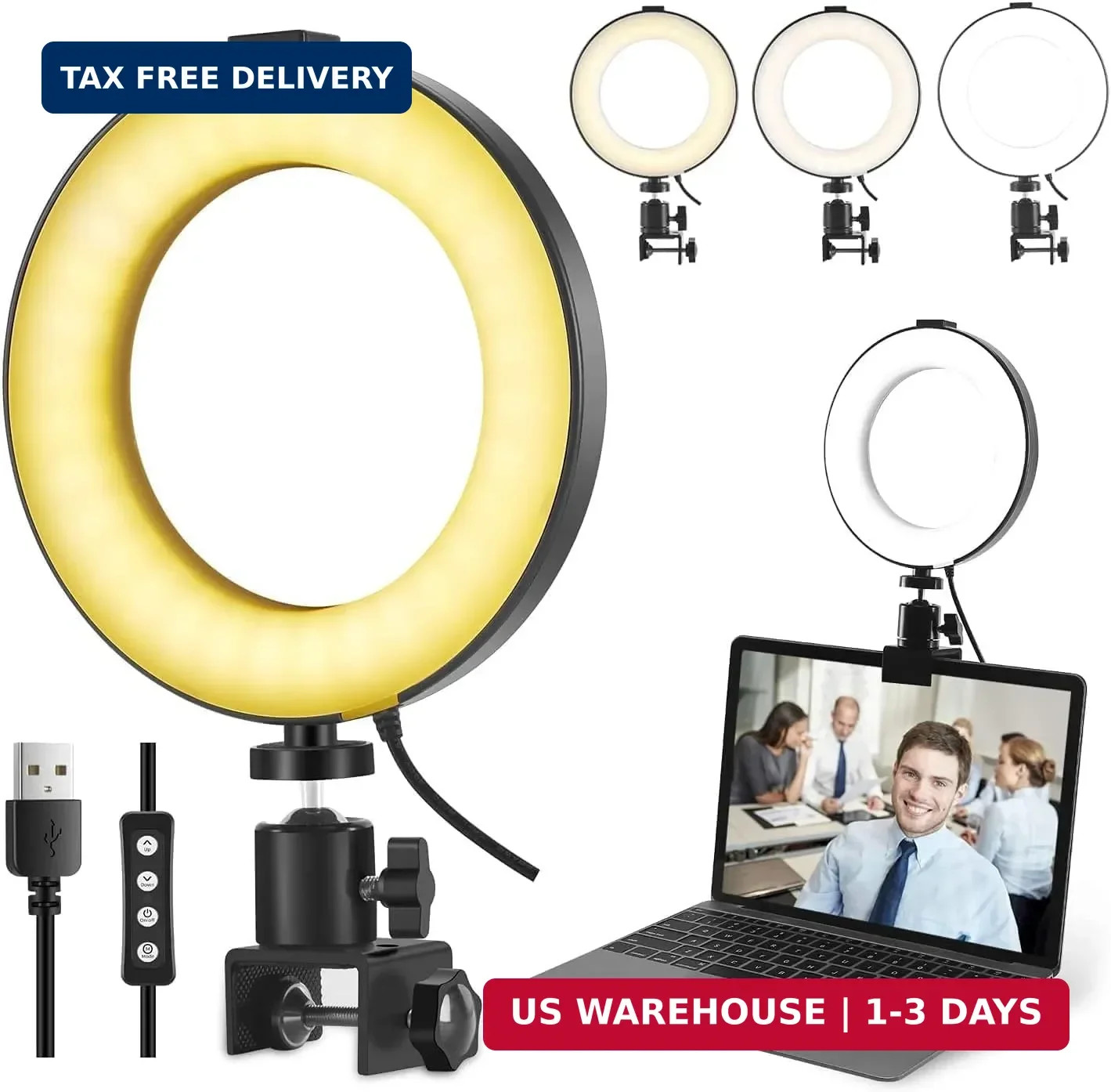 Video Conference Lighting Kit, Ring Light Clip on Laptop Monitor, 6" Dimmable LE