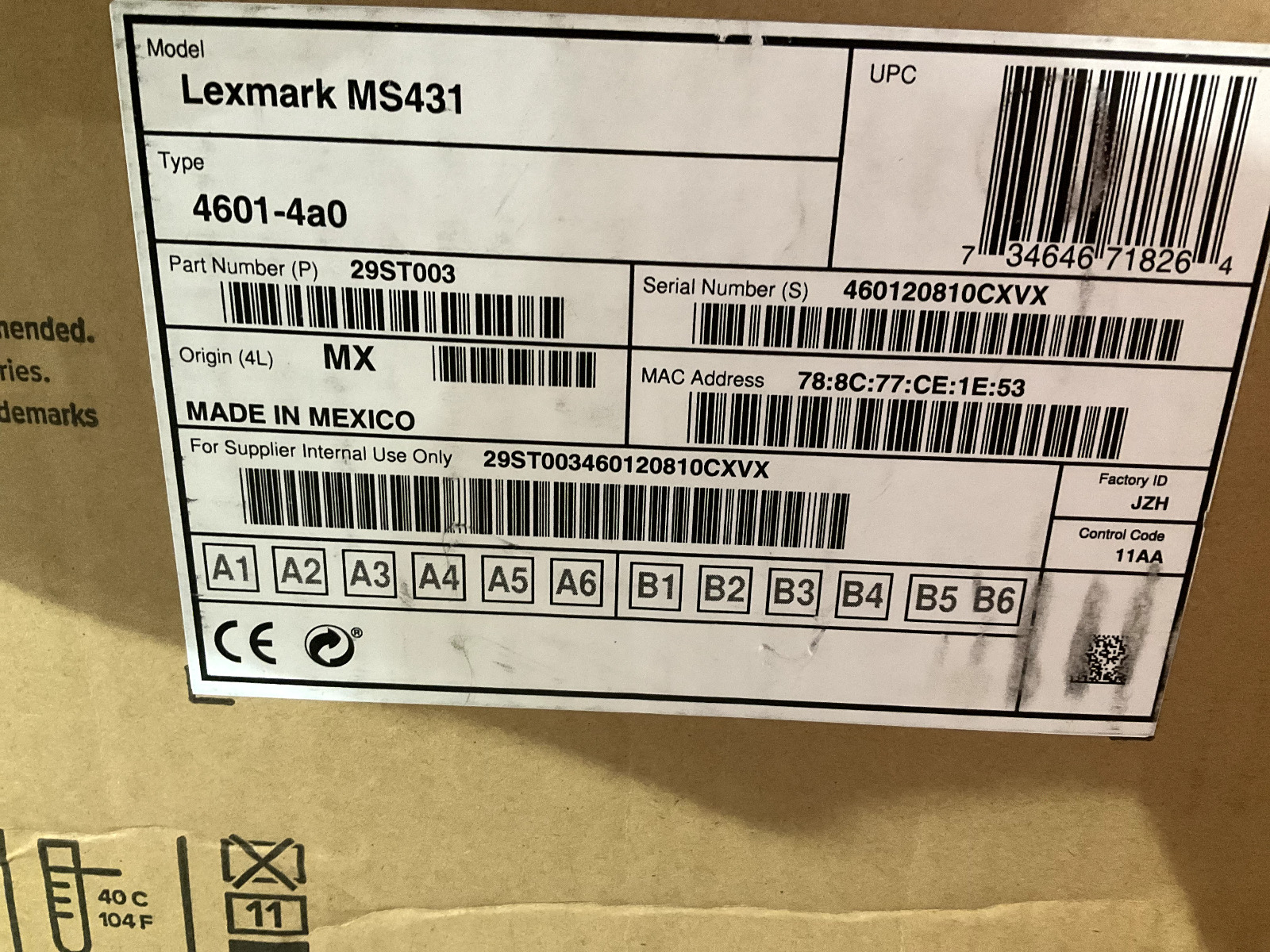 Lexmark MS431dn Monochrome Laser Printer 29ST003 ••220 volt•• NEW