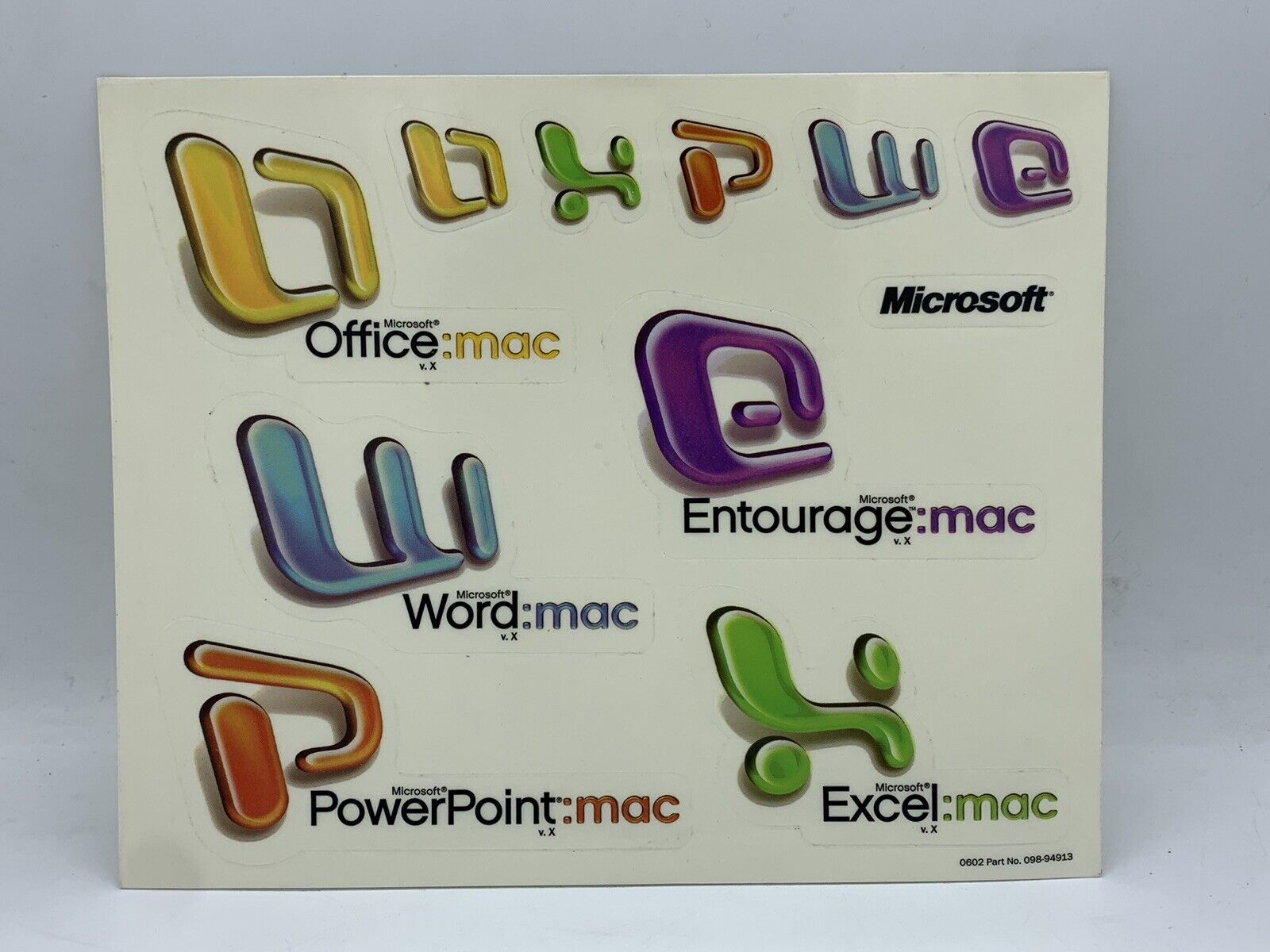 OEM Microsoft Decal Sticker Sheet Mac Office Word PowerPoint Excel Entourage Vtg