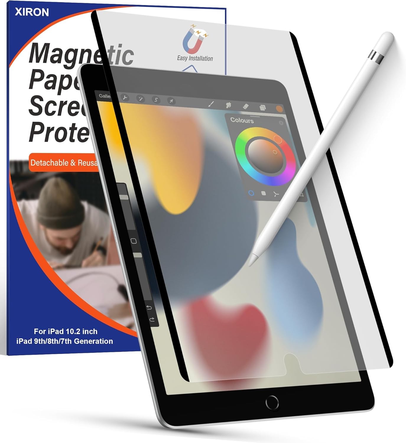 Magnetic Paper Screen Protector for iPad 10.2-inch, Anti-Glare, Detachable
