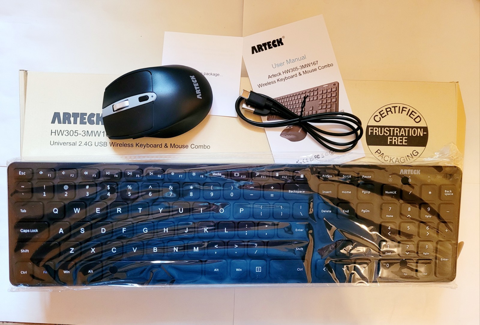 Arteck HW305 3MW167 Universal 2.4G Wireless Keyboard & Mouse Combo New 