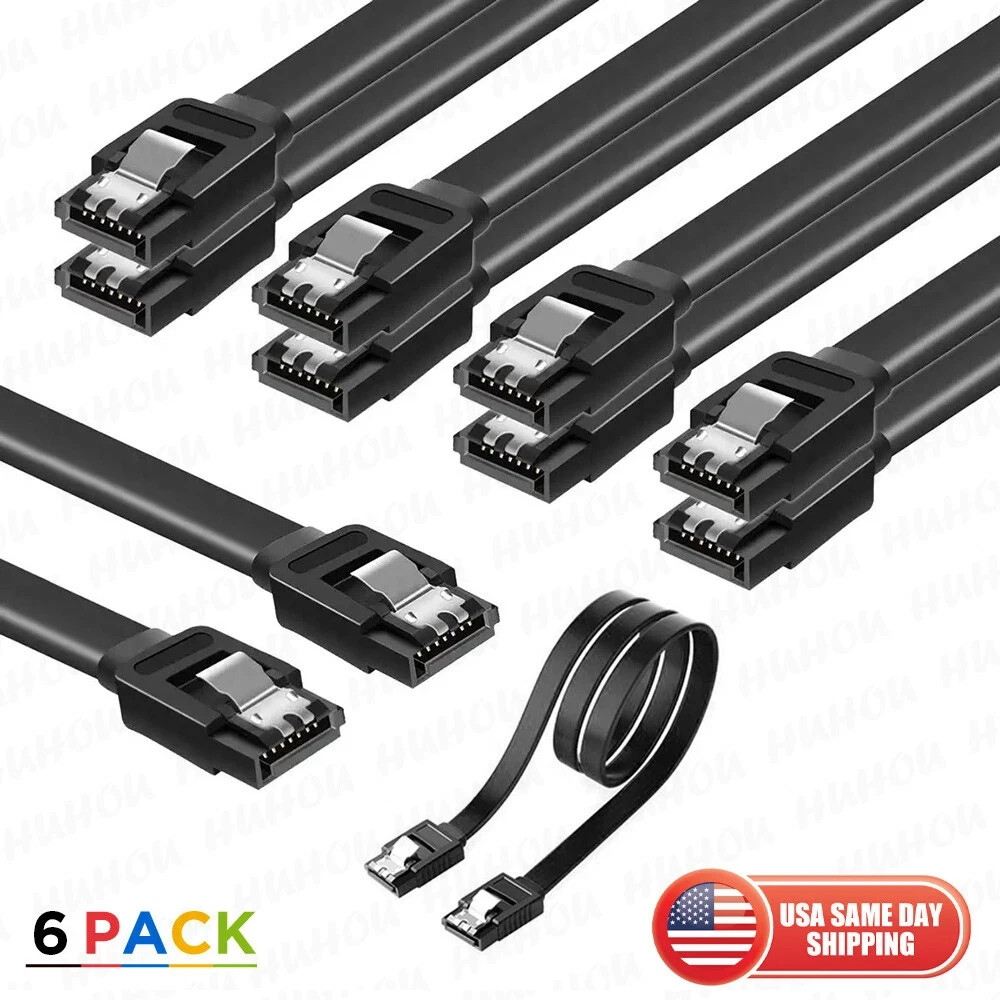 6 Pack SATA III 6 Gbit/s Straight Data Cable with Lock Latch for HDD/SSD/CD/DVD