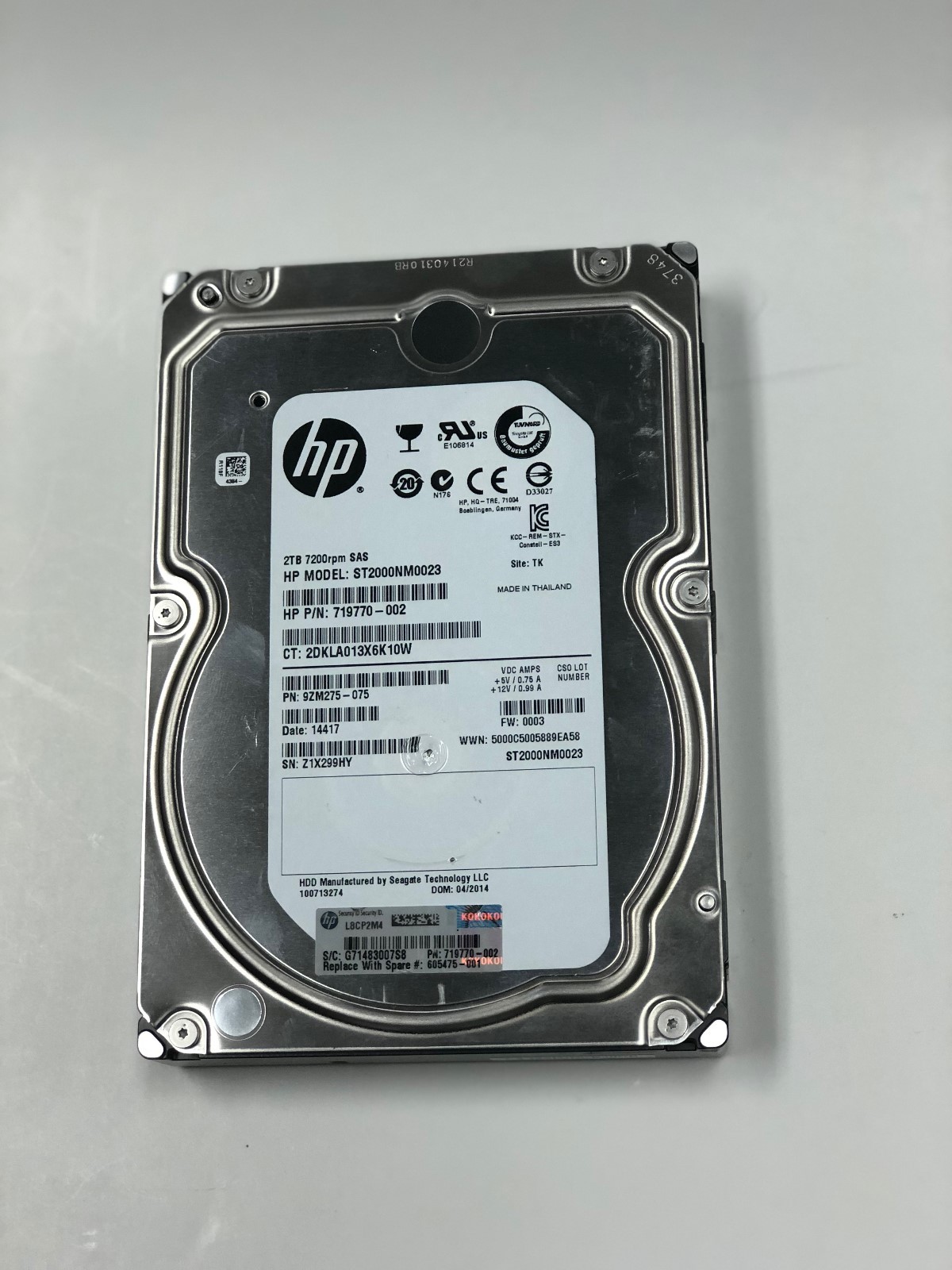 719770-002 HP P2000 2TB 6G 7.2K LFF 3.5" SAS  HDD HARD DRIVE ST2000NM0023