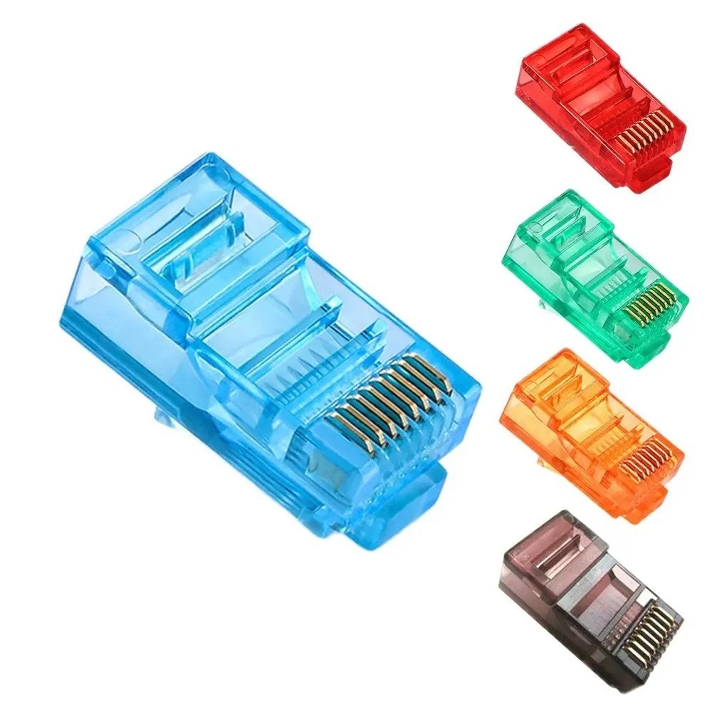 100x RJ45 CAT5e Connectors Colour Mixed Gold Plated 8P8C Ethernet Plugs