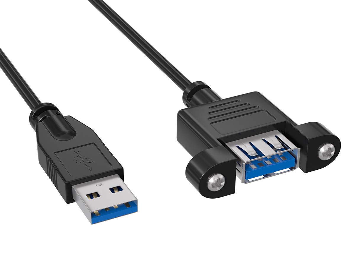 8ft USB 3.0 Panel Mount Extension Cable Type A Male to Female 5Gbps Black