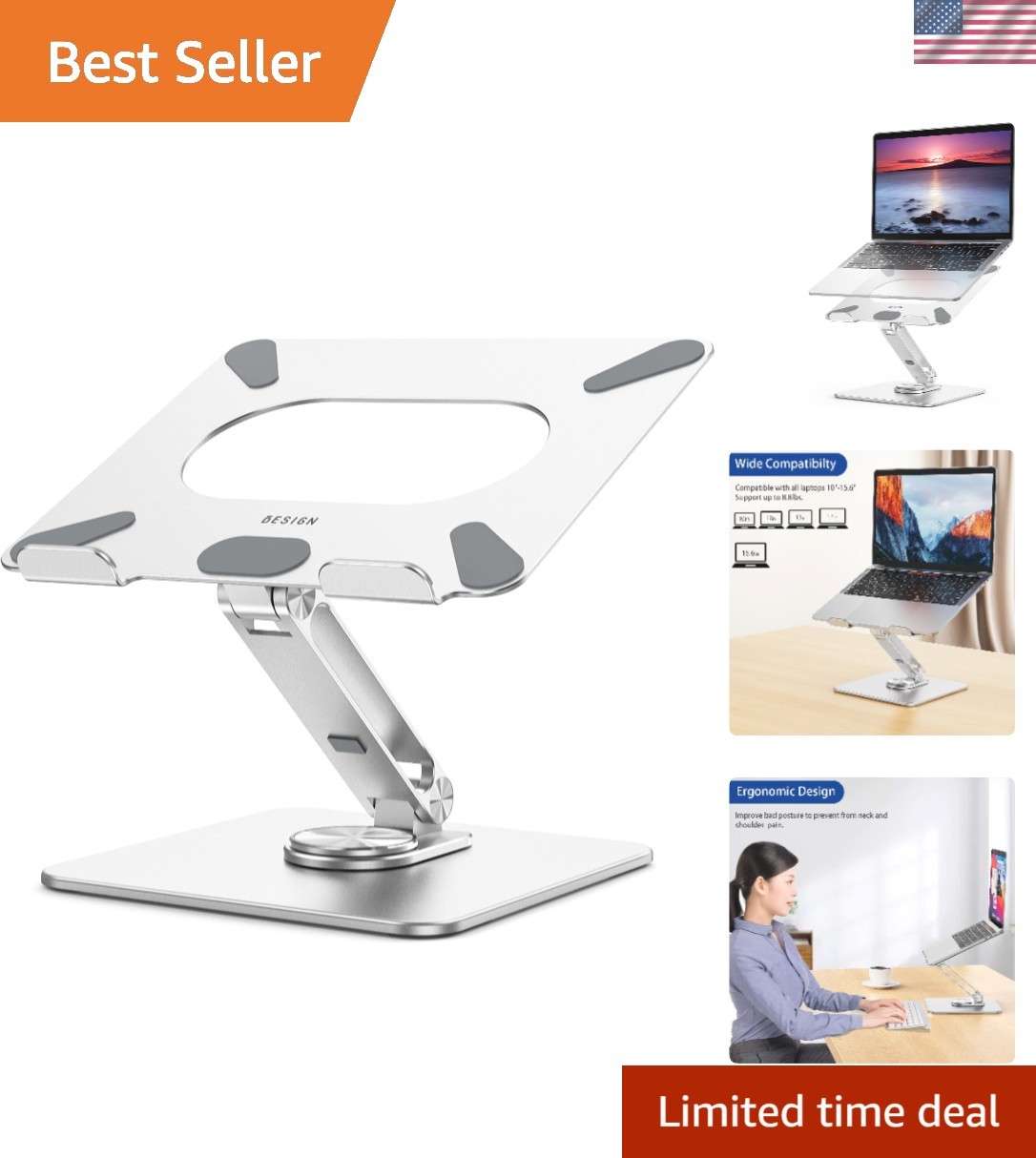 Compact and Sturdy Foldable Laptop Stand with 360 Rotation for Better Posture