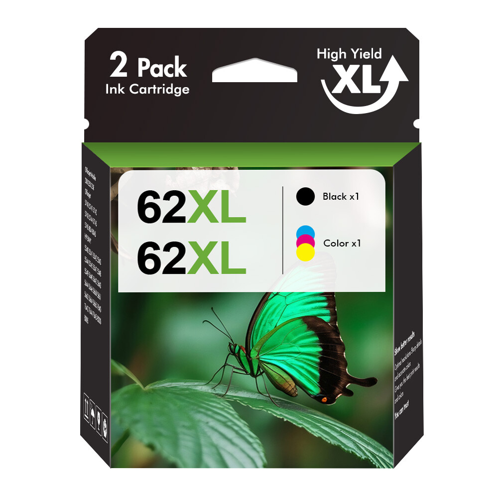 2PK For HP 62 XL Black And 62XL Color Ink Cartridges For Envy 7640 7645 5660