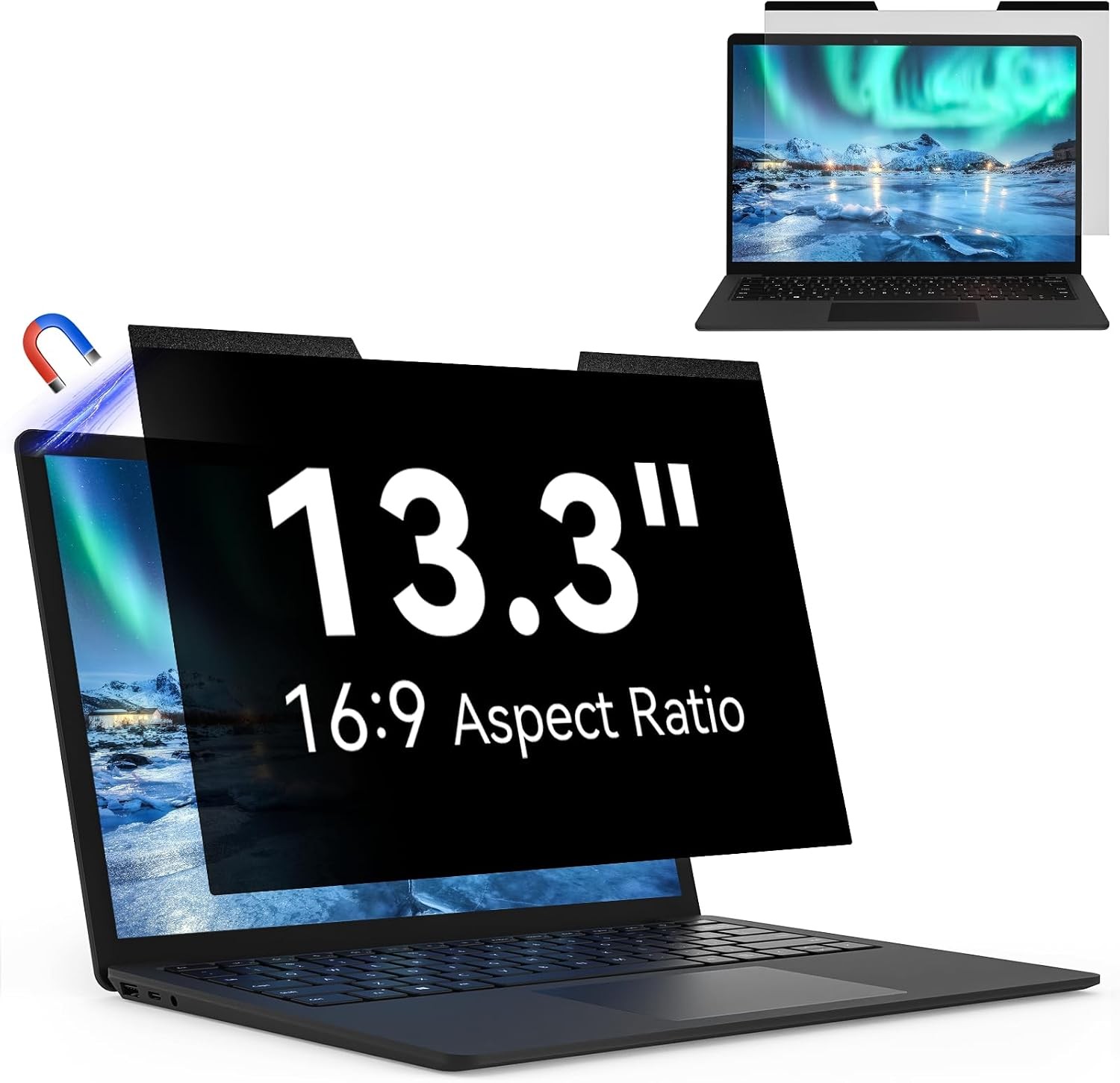 Magnetic Laptop Privacy Screen 13.3 Inch Anti-Glare Blue Light Monitor Protector