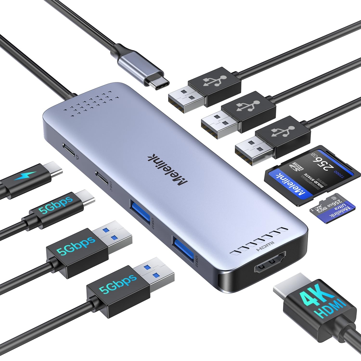 USB C Hub Multiport Adapter for MacBook Pro/Air, 10 in 1 USB C Dongle Mac...