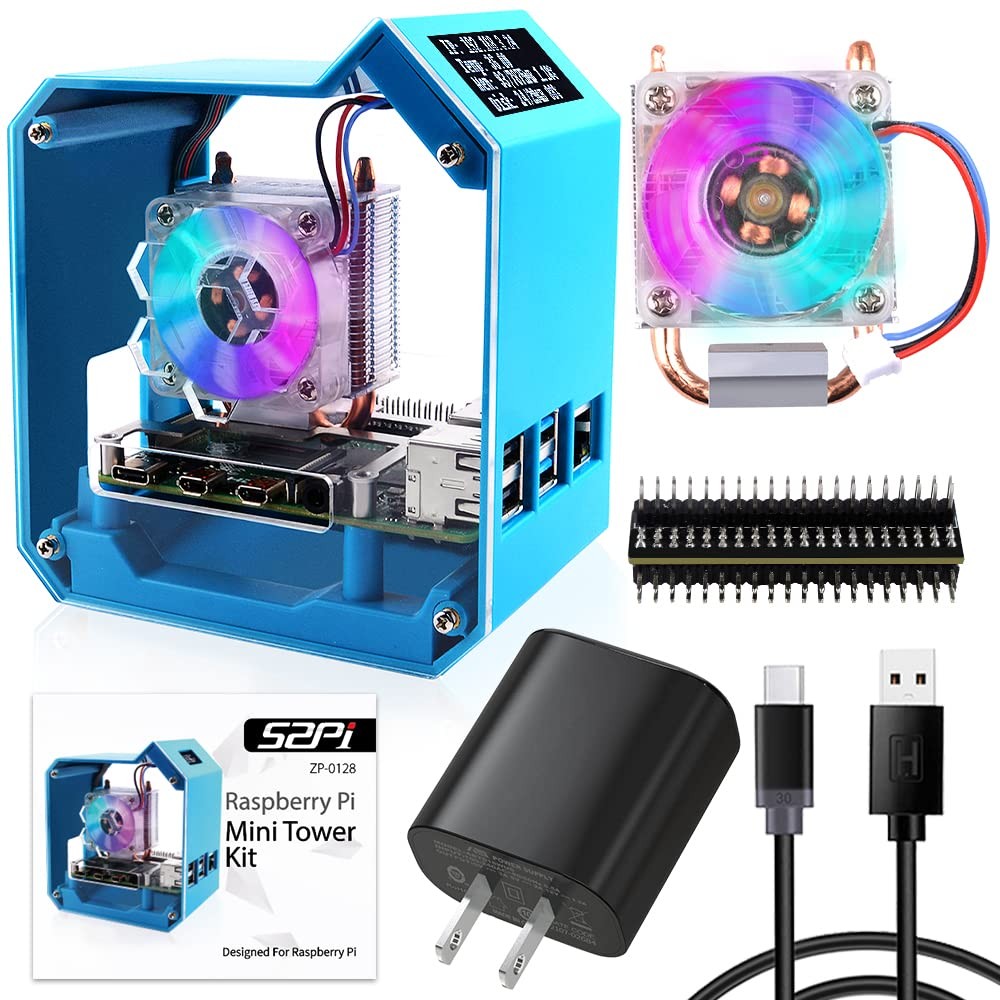 GeeekPi Mini Tower Kit with QC3.0 Power Supply for Raspberry Pi 4, Pi 4 Case wit