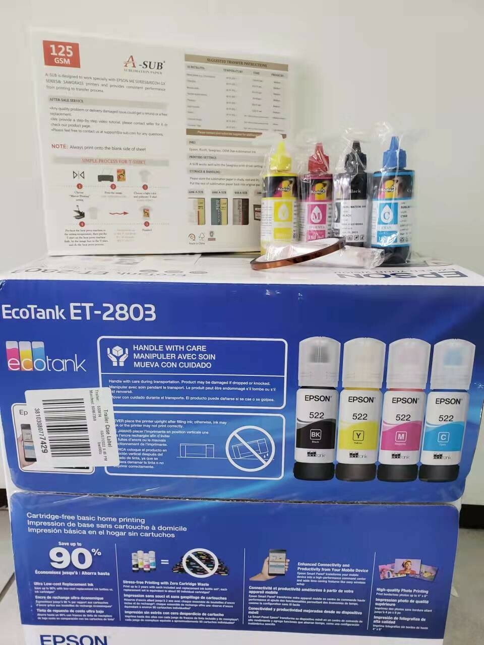 New Epson Ecotank Printer ET-2803 ET-2800 with Free Sublimation ink and paper