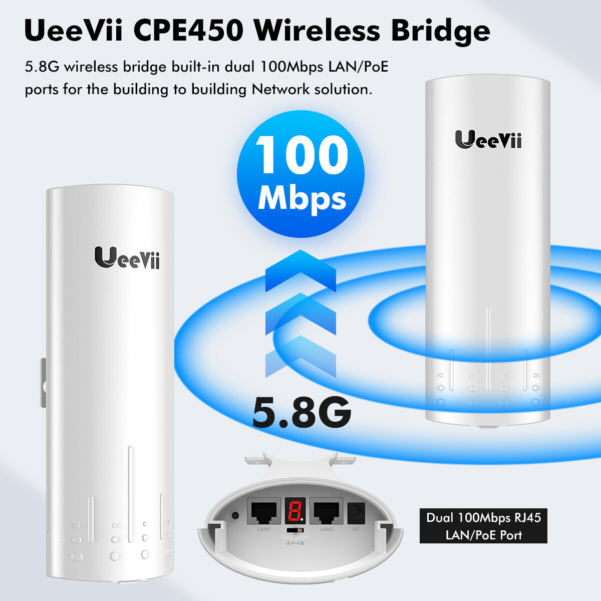 UeeVii Outdoor 3KM Wireless Bridge 5.8G 1000Mbps Point to Point WiFi Bridge