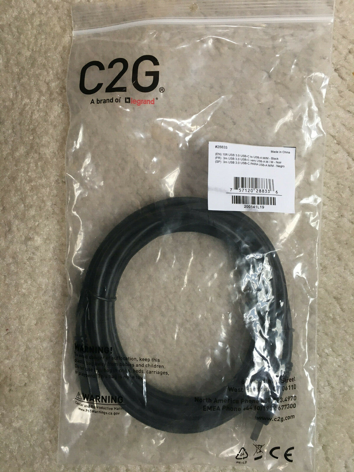 C2G USB-A to USB C Charging Sync Cable for Androids M/M 10ft Model #28833