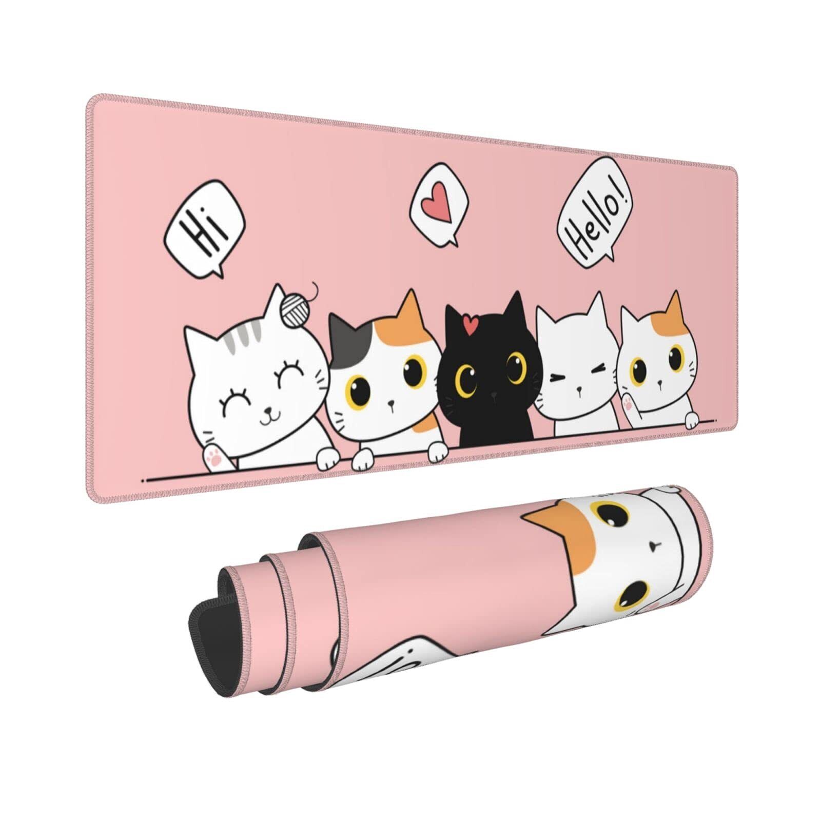 Pink Cute Kittens Cat Gaming Mouse Pad Large XL Girls Kawaii Desk Mat Long Exten