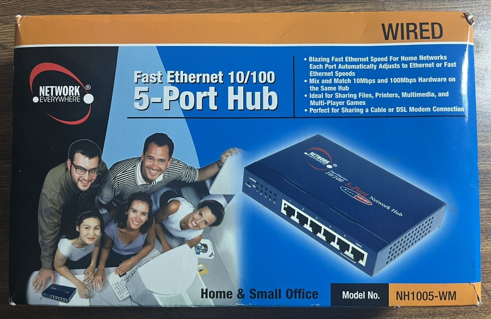 NETWORK EVERYWHERE Wired Fast Ethernet 10/100 5-Port Hub, Model NH1005-WM