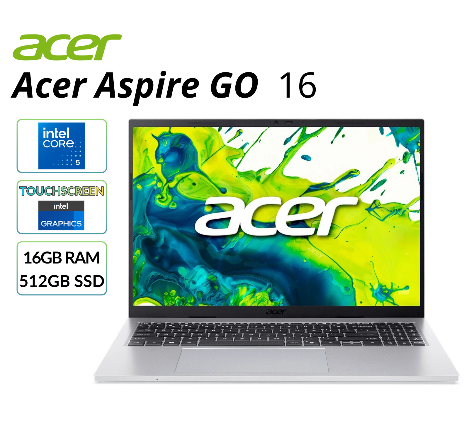 Acer Aspire Go 16" Laptop Intel Core 5 120U 16GB RAM 512GB SSD – AG16-71PT-558A