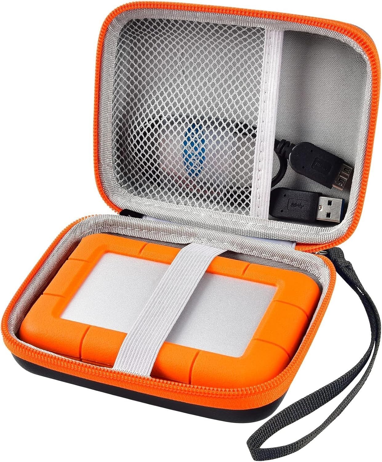 Stylish Orange Hard Case for LaCie Rugged Mini - Adjustable Strap & Pockets