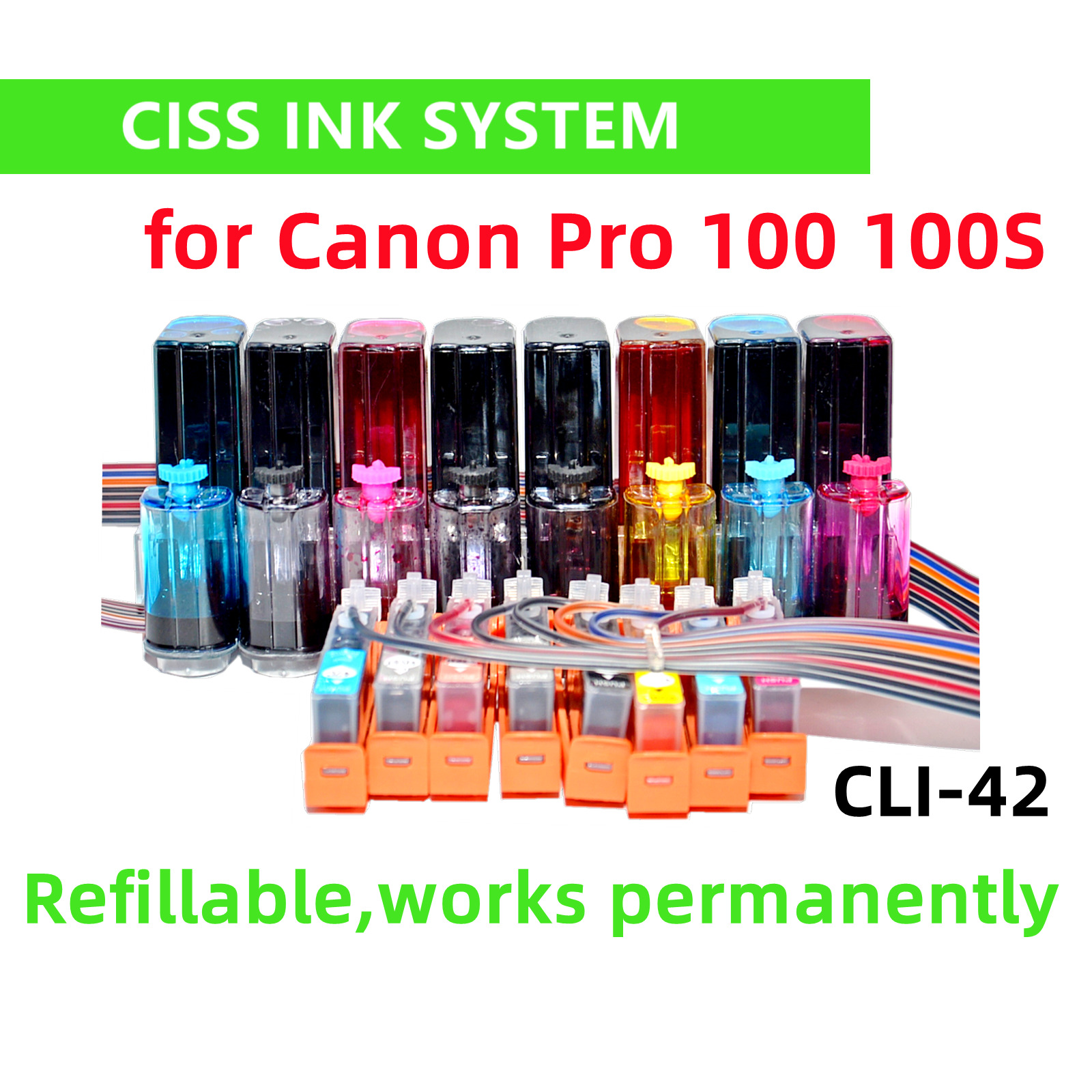 Refillable CIS CISS ink system for Canon Pro 100 100S Printer cli-42 cartridge .