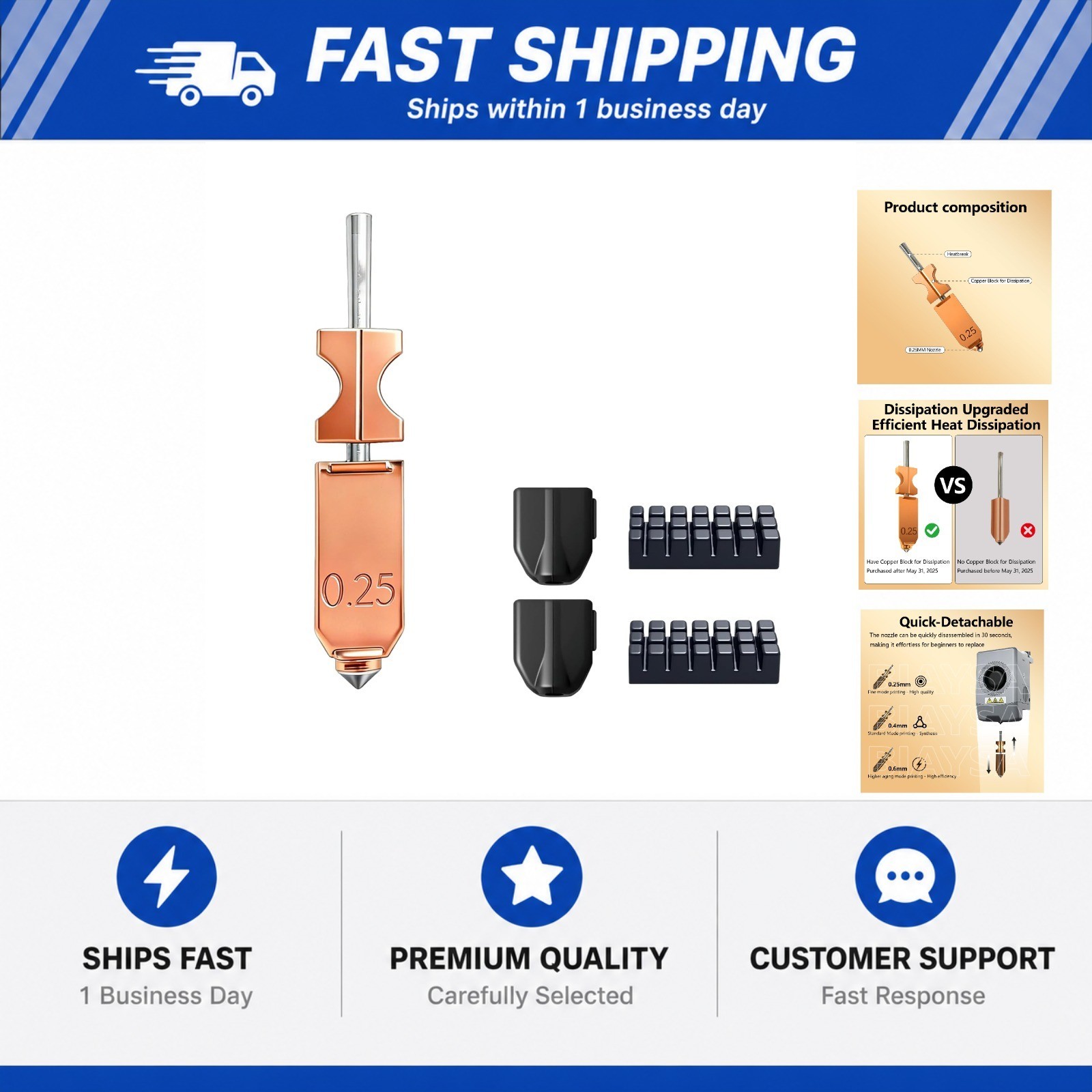 Upgraded AD5X Hotend Nozzle Kit for Flashforge, 0.25mm All-Metal Hardened Steel