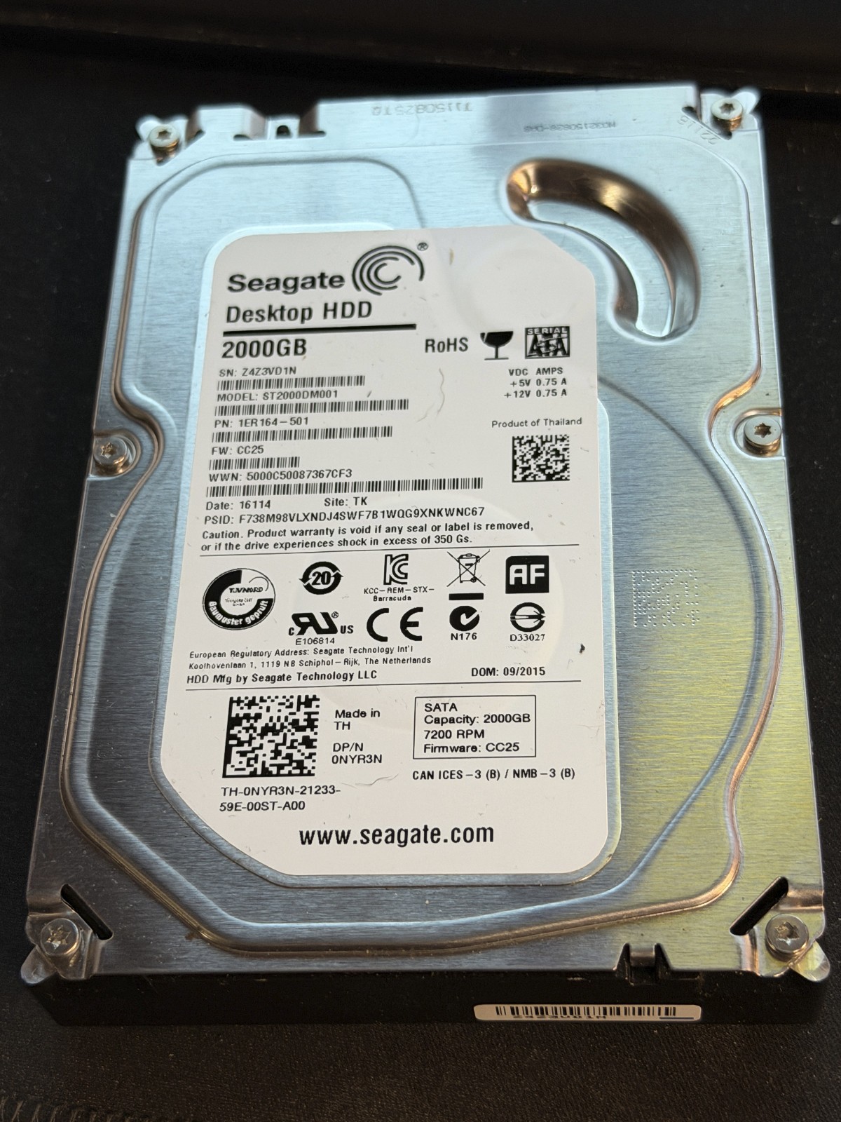 Seagate Barracuda 2TB SATA 3.5" HDD ST2000DM001 7200 RPM 1ER164-030